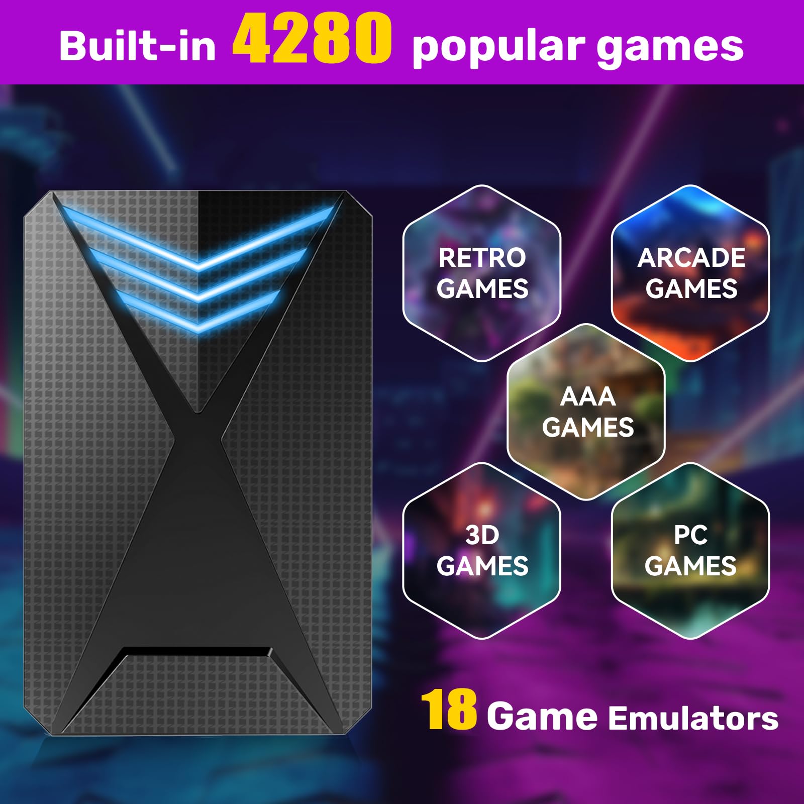 2TB Retro Game Console HDD with 4280 Plug & Play Video Games, 17 Game Emulator Console, Launchbox HDD Compatible with Win 8.1/10/11, SATA 3 to USB 3, 128MB Cache, Retro Gaming Hard Drive for PC/Laptop