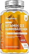 WeightWorld Vitamin D3 Gummies 4000 IU - 120 Pieces with Lemon Flavour - 1 Vitamin Gummy Bear Every 4 Days - Sugar-Free, Vegetarian & No Gelatine - Vitamin D Dietary Supplement
