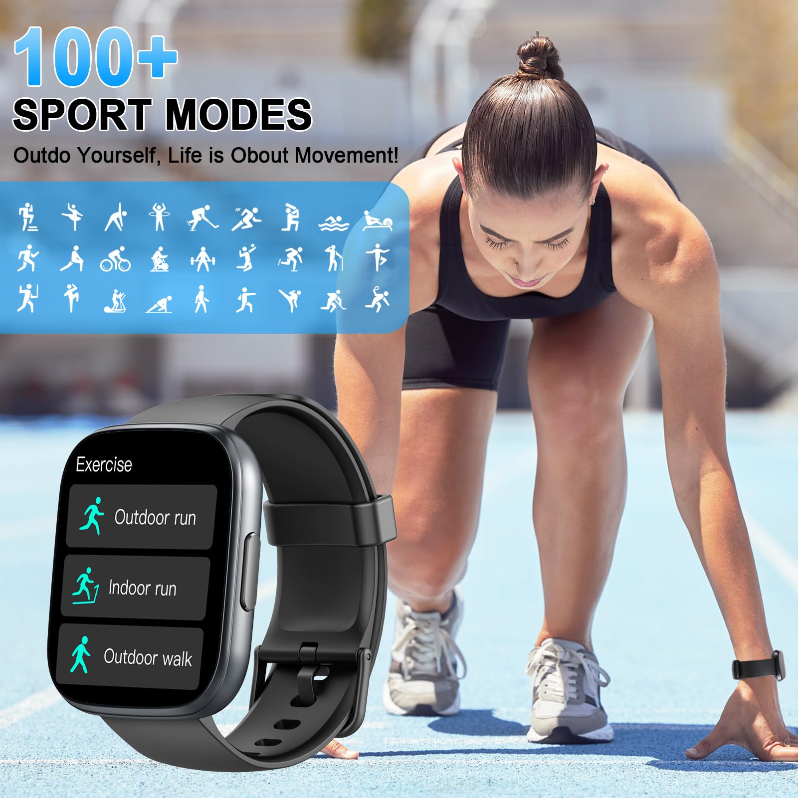 Reloj Inteligente Hombre Mujer, 1.95" Smartwatch con Llamadas Bluetooth y Notificación, 110+ Deportivos Smart Watch con Podómetro/Pulsómetro/Monitor de Sueño, IP68 Pulsera Actividad para Android iOS