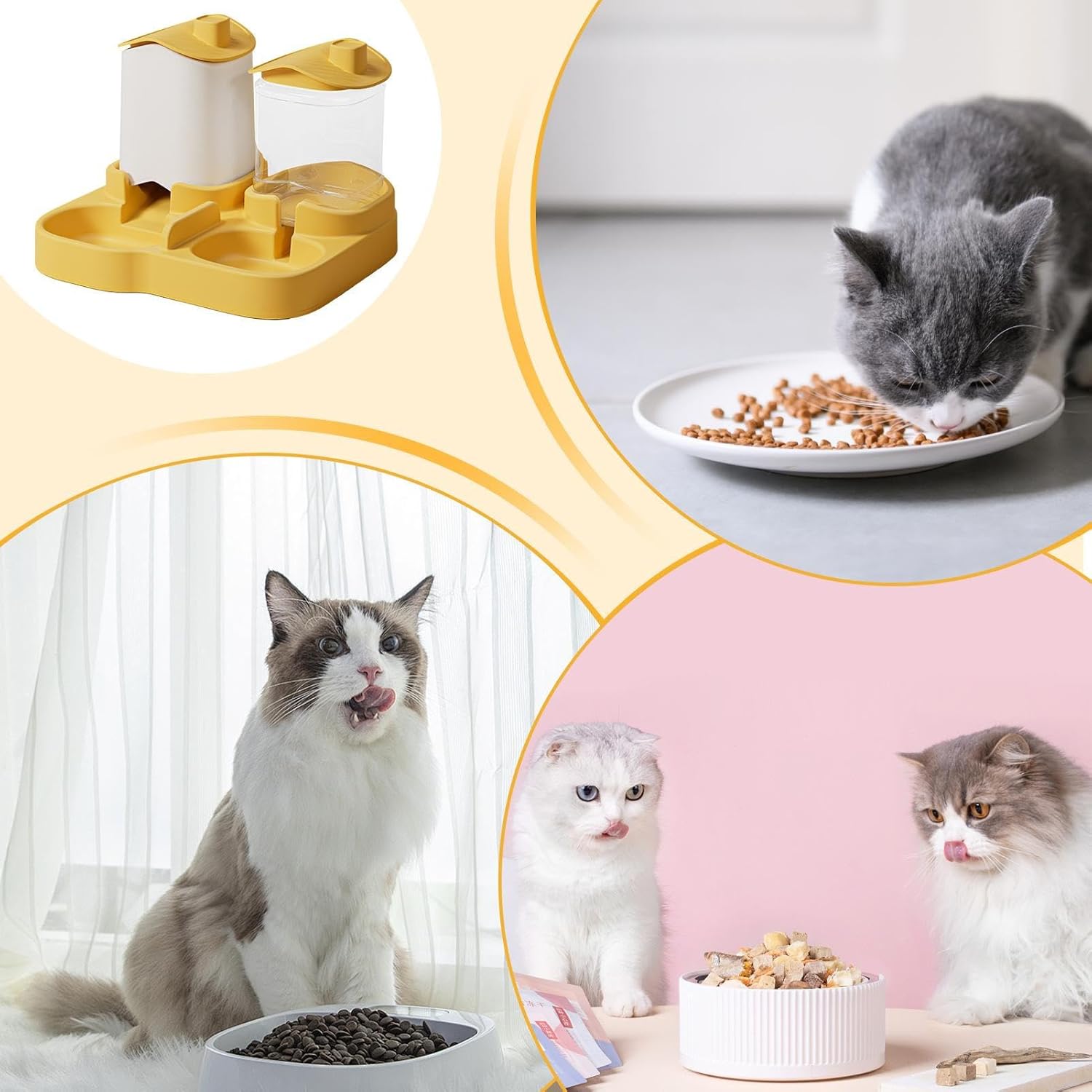 Automatic Cat Feeder and Water Dispenser, Spill-Proof Container, Cat Automatic Feeders and Water, for Pet, Puppy, Kitten, Dog, Bunny, Animal, Feeding, Treat