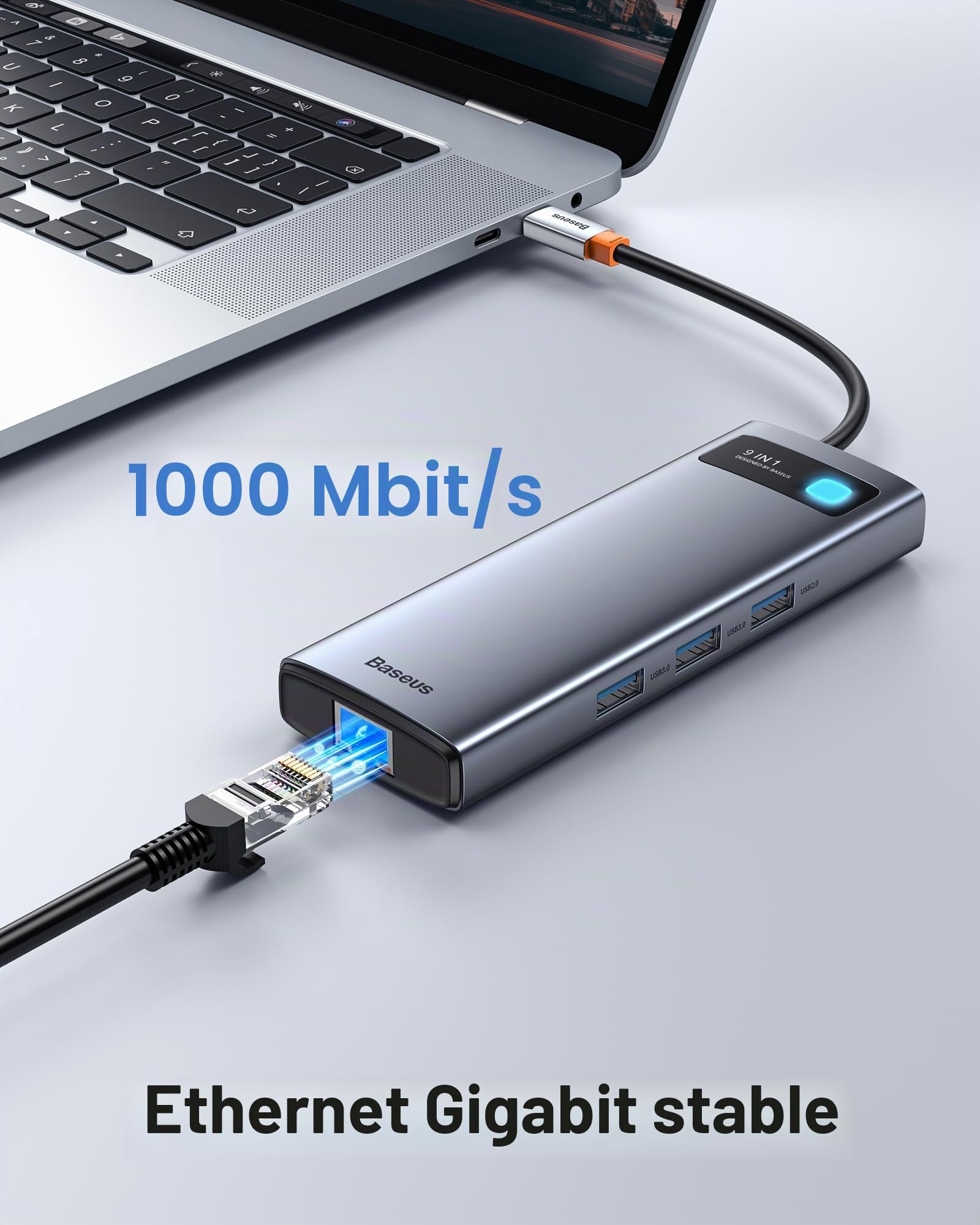 Baseus Station d'accueil 4K @ 120 Hz, Stations d'accueil 9 en 1 2 HDMI Double écran, 1000 Mbp Ethernet, 100 W PD, Lecteur de Carte TF/SD, 3 USB, Adaptateur multiport pour