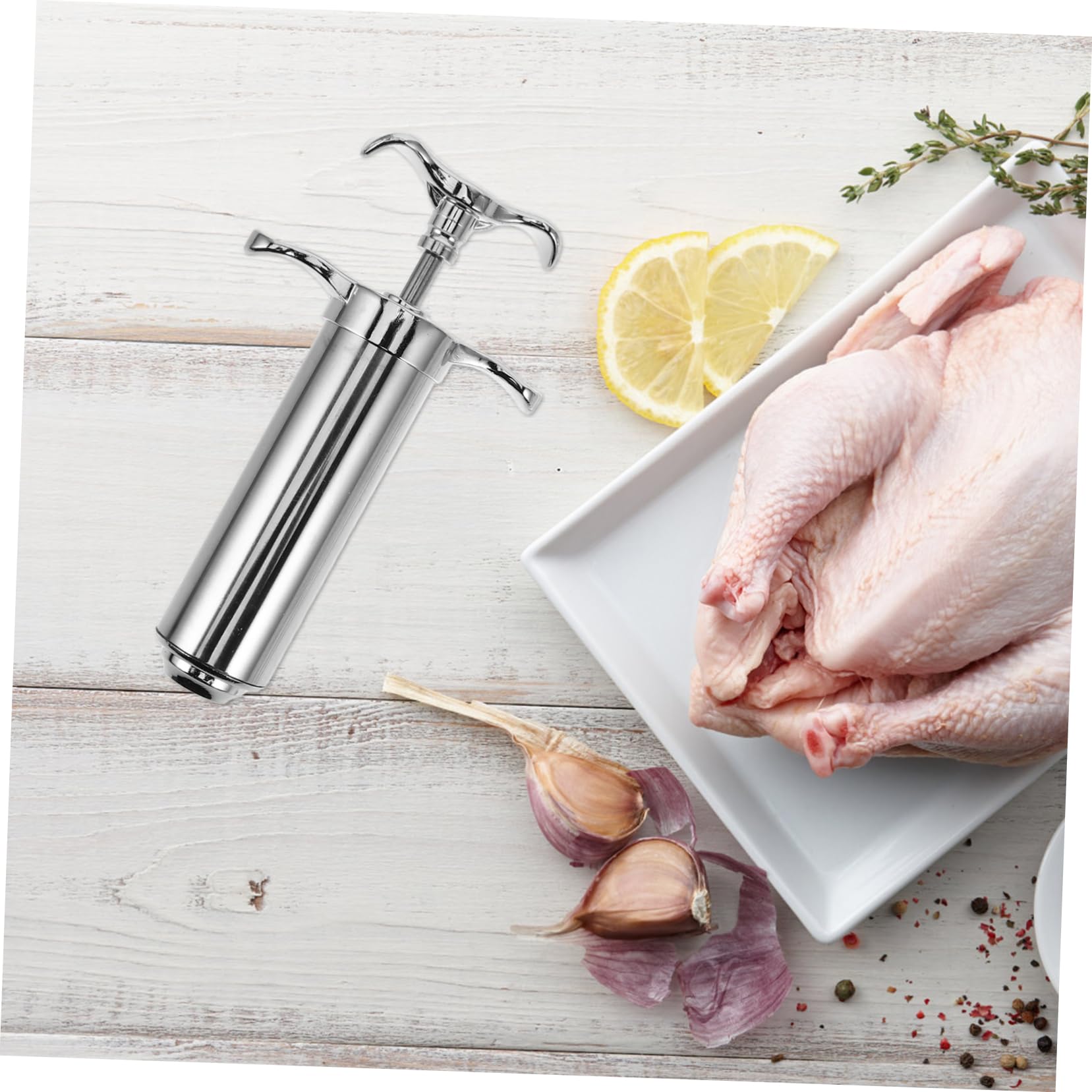 MAGICLULU Geflügelspritze aus Edelstahl Fleischinjektionsspritze für Pute und Fisch mit Reinigungsbürste für Bbq und Grillen