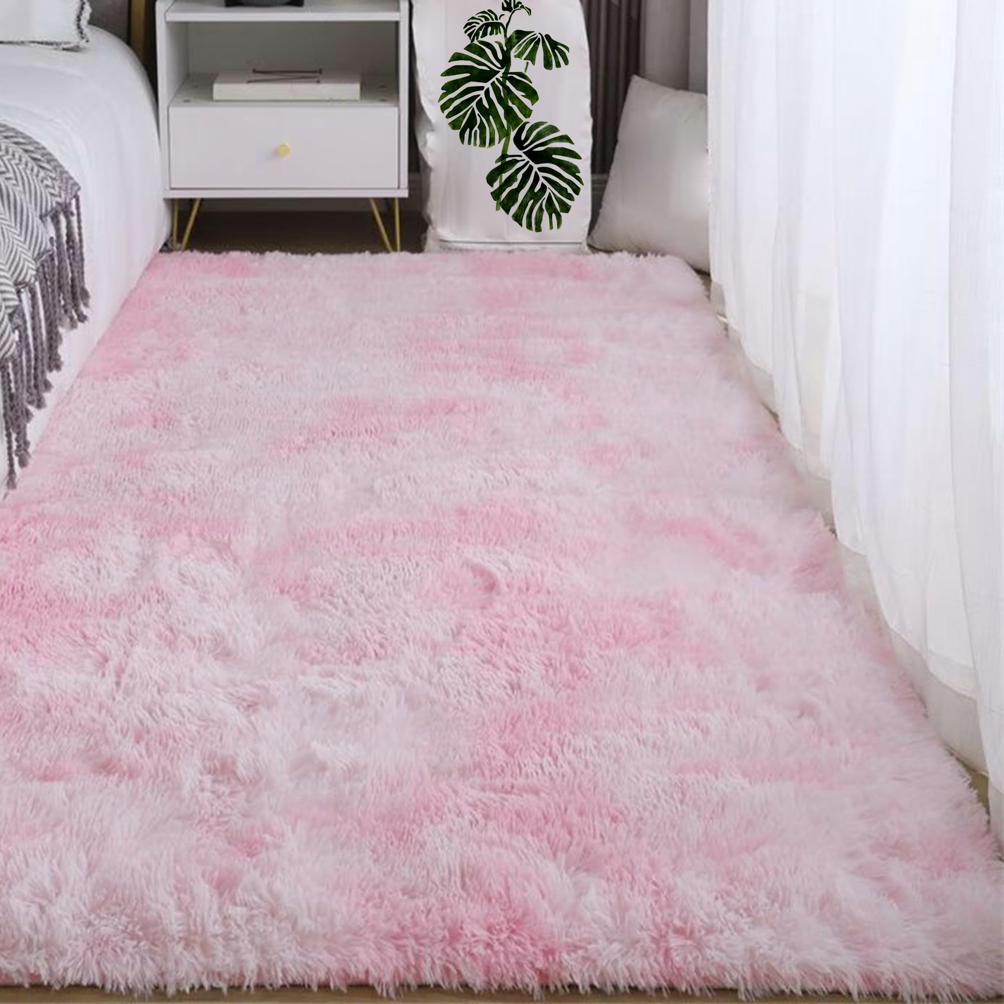 Grand tapis salon 160x270 cm rose clair shaggy moelleux pour chambre