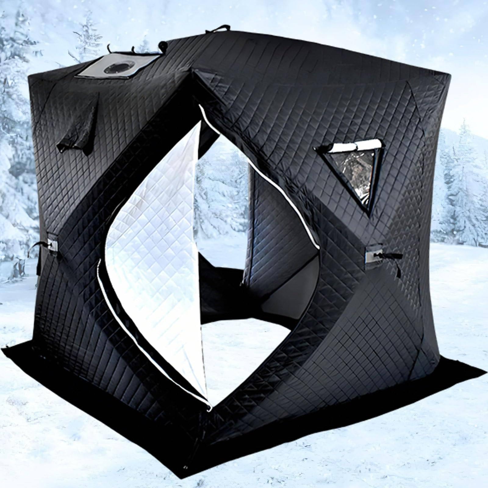 Tenda Sauna da Esterno, Riparo Isolato per Pesca sul Ghiaccio 3-5 Persone 1.8mBlack
