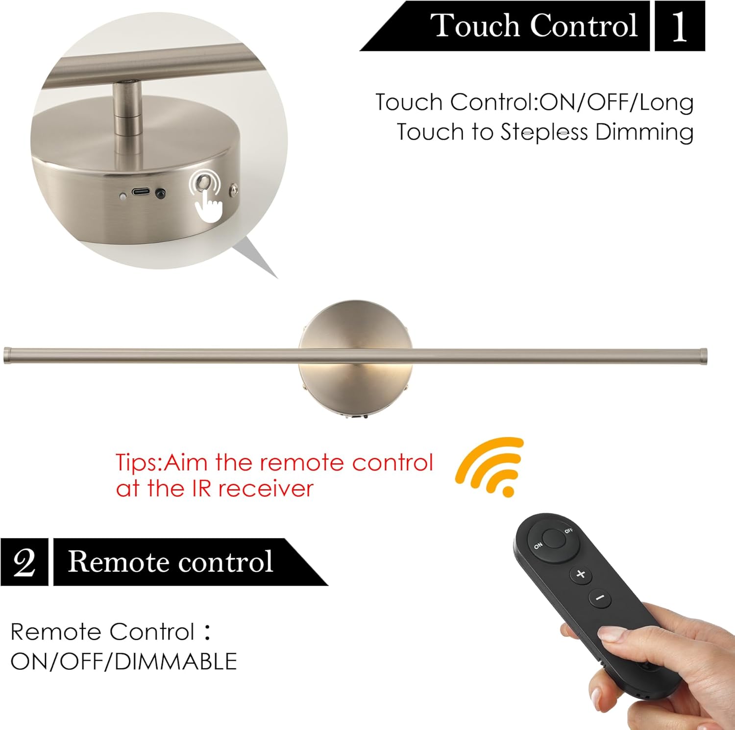 Battery Operated Wall Sconces with Remote Control, Dimmable Wall Sconces Set of Two, 350°Rotate, 3000K LED Nickel Wireless Wall Light for Living Room,Bedroom, Hallway, 28.3 Inch (2 Pack)