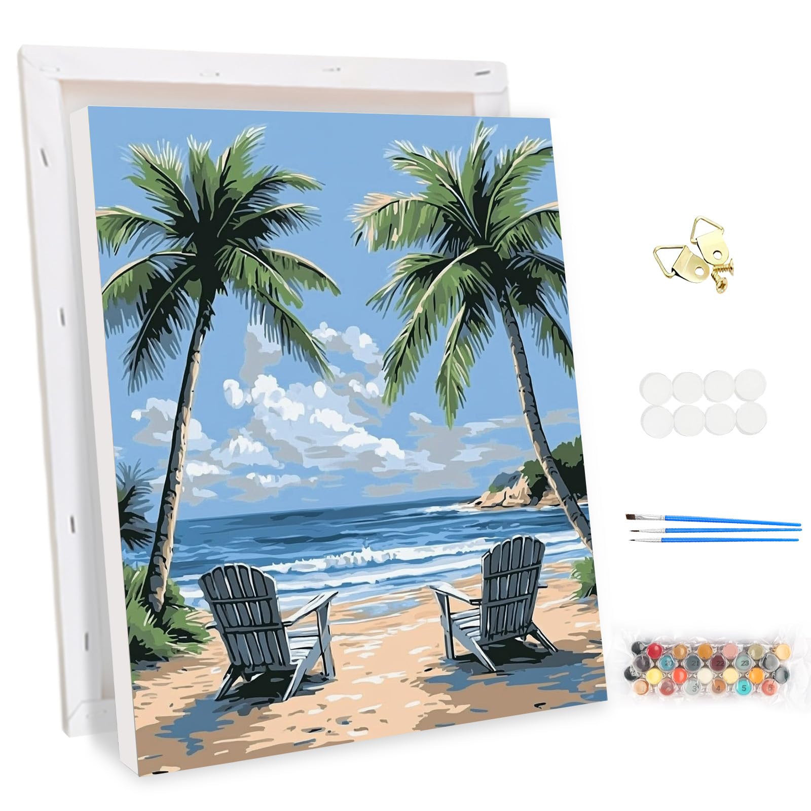 MEIYUDA Paint by Numbers for Adult with Frame Sunny Beach Palm, DIY Canvas Oil Painting Kit for Beginner, Arts and Crafts Drawing Paintwork for Home Wall Decor 30x40cm
