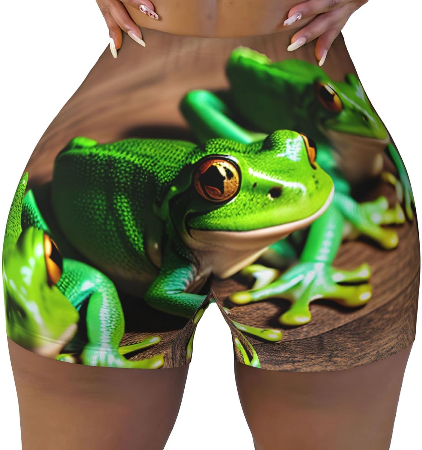 Funny Frogs Print Elastic Workout Shorts for Women,Running Shorts,Perfect for Fitness and Daily Wear