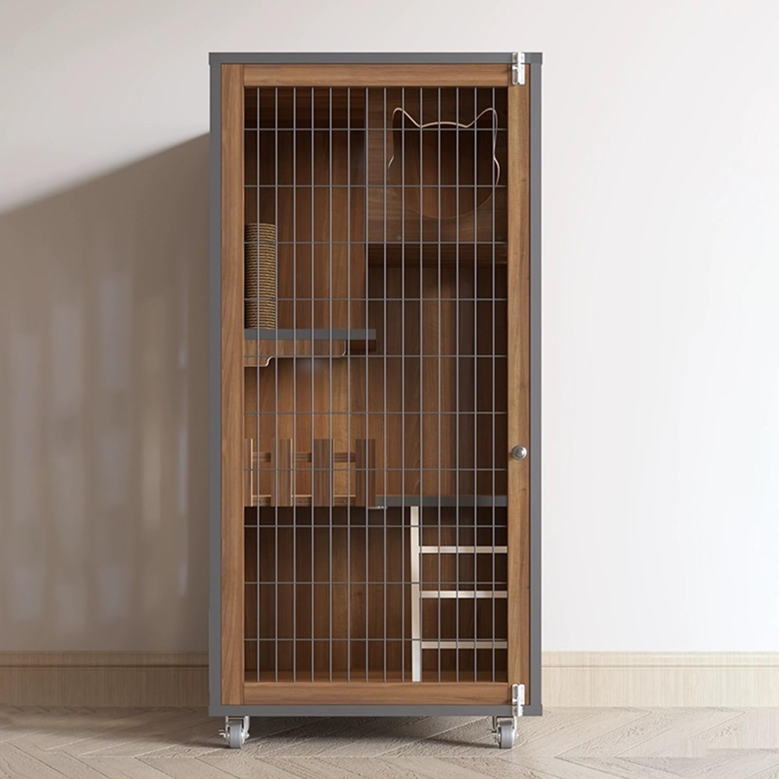 Cage pour chat intérieur en bois enclos respirant pour 1 ou 2 chats