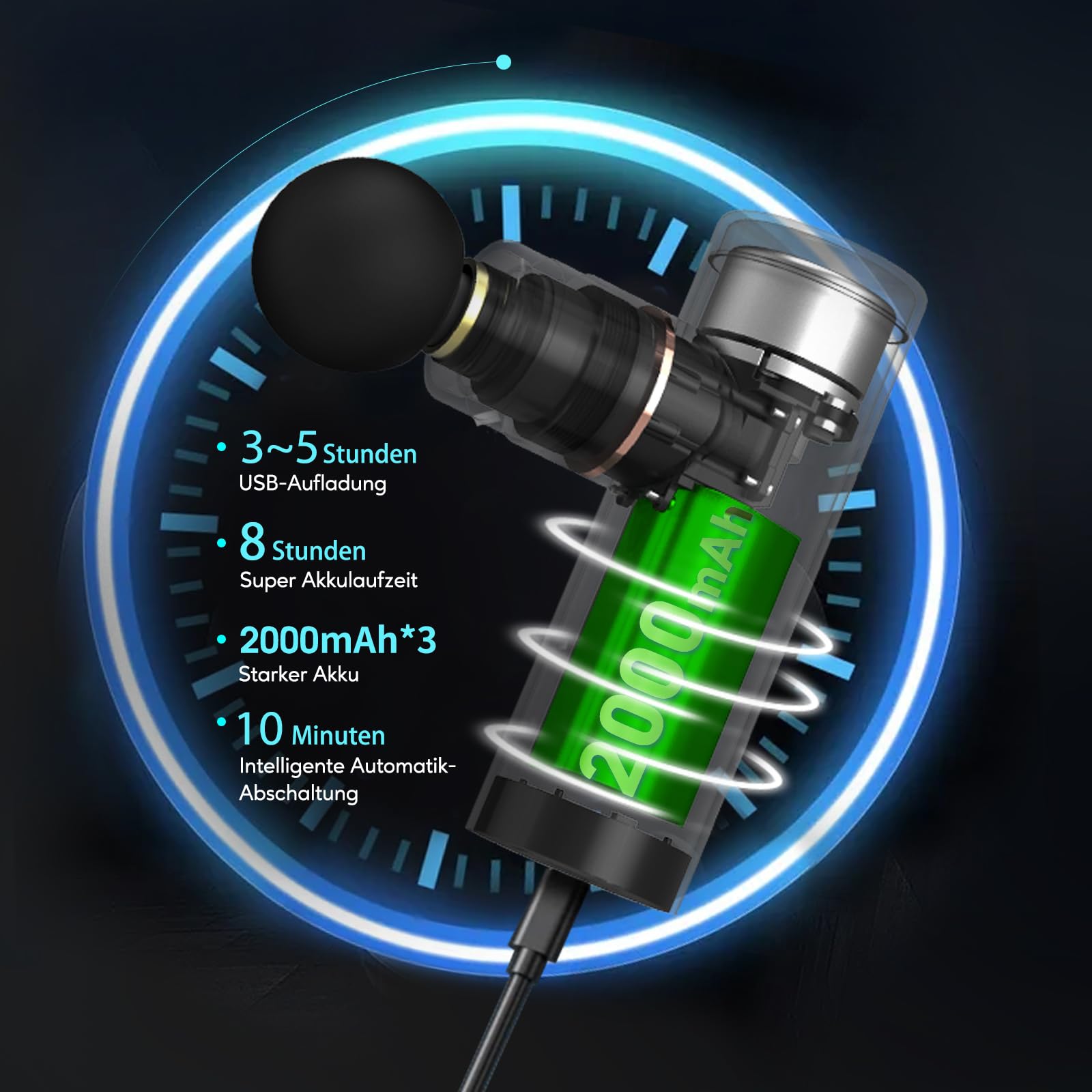 arboleaf Mini Massagepistole Massagegerät Massage gun, 3200rpm 0,47kg mit AI Stufen 4 Silikon-Aufsätze, leise Muskelpistole mit Tasche Muscle Gun für Muskelentspannung stark Akku USB-C