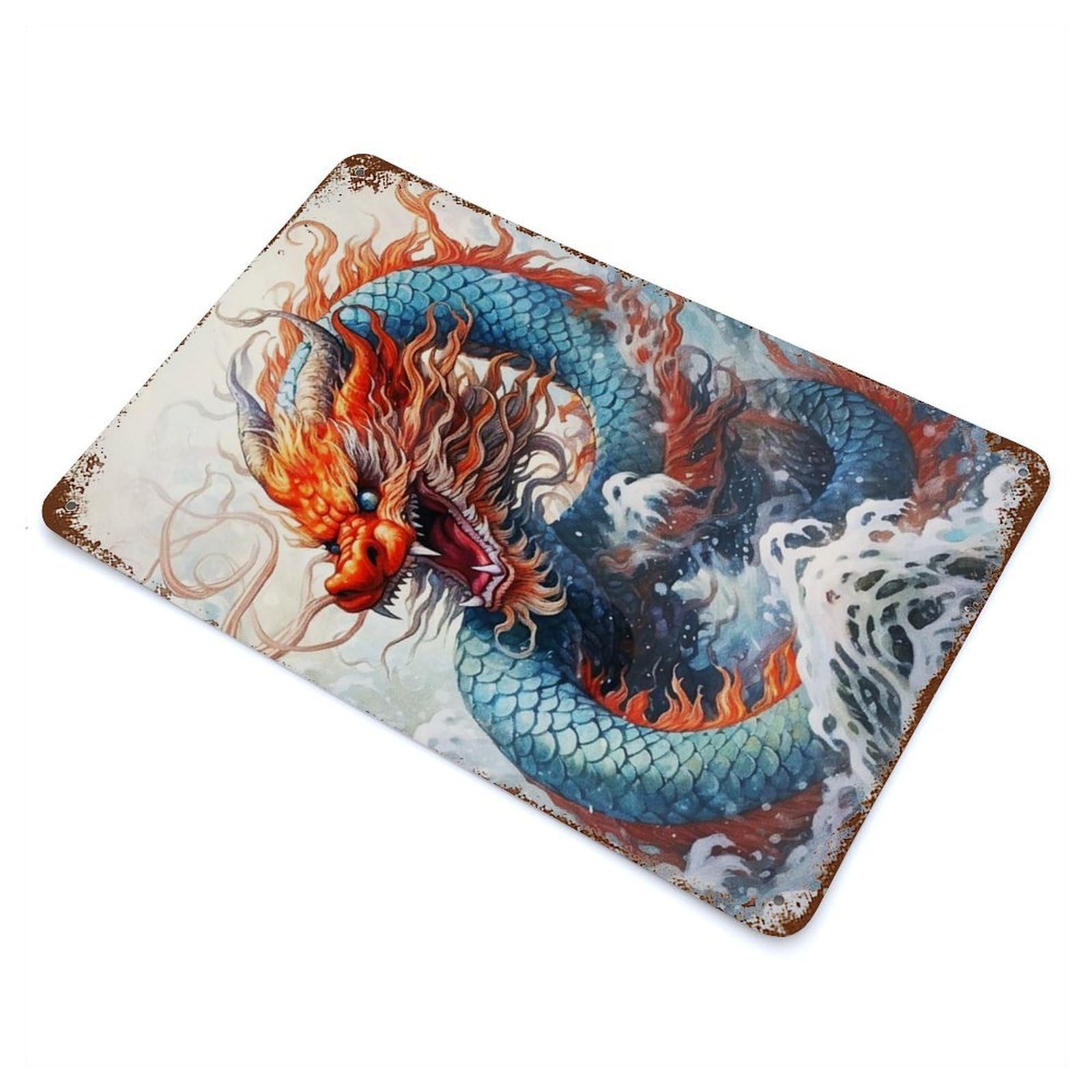 Distressed Metal Wall Sign Abstract Dragon 11.8"x7.9", Vintage Wall Decor for Cafe, Home Bar And Lounge Decor