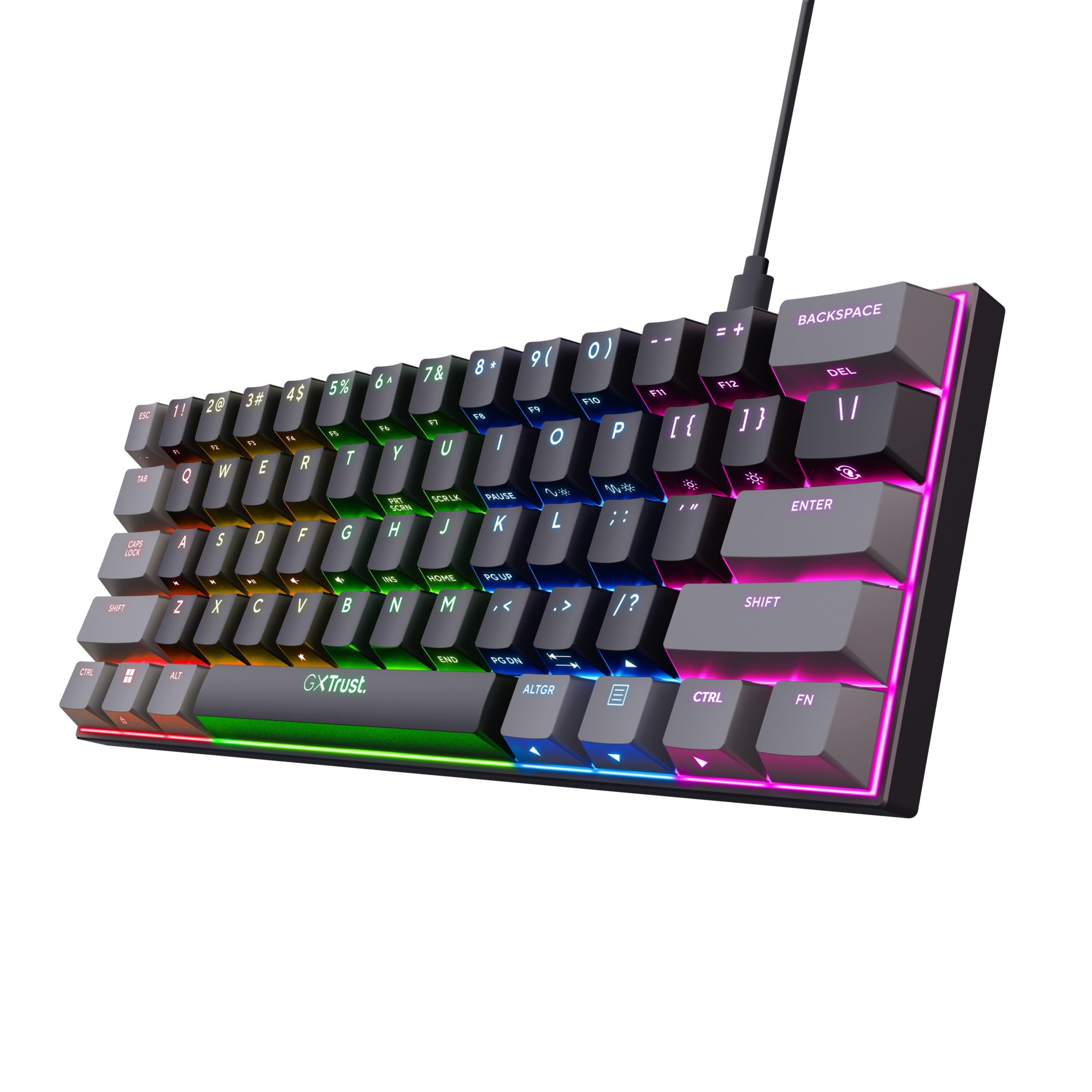 Trust Gaming GXT 867 Acira 60% Tastiera meccanica QWERTZ Layout tedesco, illuminazione RGB, doppi tasti occupati, USB Mini portatile programmabile, piccola tastiera da gioco 60% PC portatile