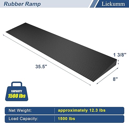 Miniatura 10 de LIEKUMM Rampa de umbral de elevación de 1 pulgada, rampa de umbral de capacidad de 1500 libras para puertas, rampa de umbral de goma reciclada