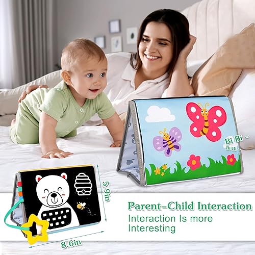 Miniatura 7 de Juguetes para bebés con espejo para el tiempo boca abajo, color blanco y negro, de alto contraste, estimulante visual, espejo para recién nacido,