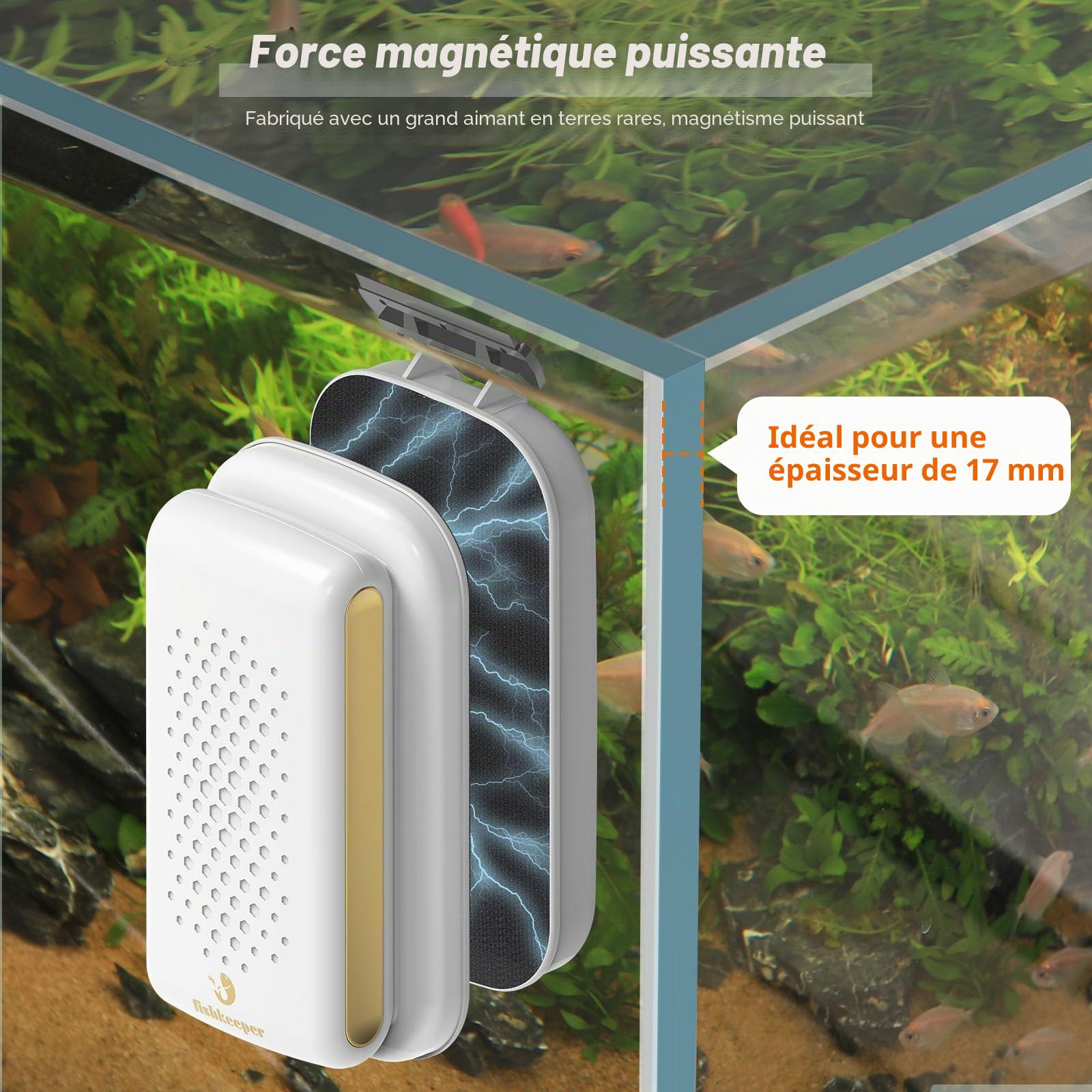 fishkeeper Upgrade Nettoyeur Magnétique pour Vitres Aquarium avec 2 Racloir | Nettoyeur Magnétique pour Vitres d'aquarium Destiné à l'élimination des Algues, avec 2 Racloirs Amovibles