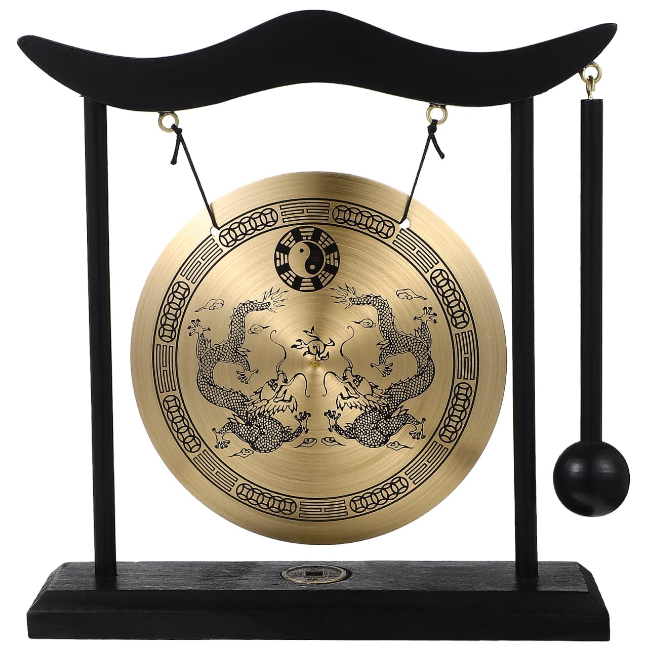 Vaguelly Gong con soporte de madera, pequeña mesa decorativa, timbre de gong, diseño de dragón, instrumento de percusión chino, decoración para el hogar, la oficina