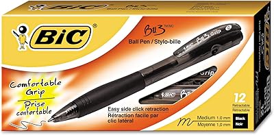 BIC BU311BK BU3 Retractable Ballpoint Pen, Bold, 1.0mm, Black, Dozen