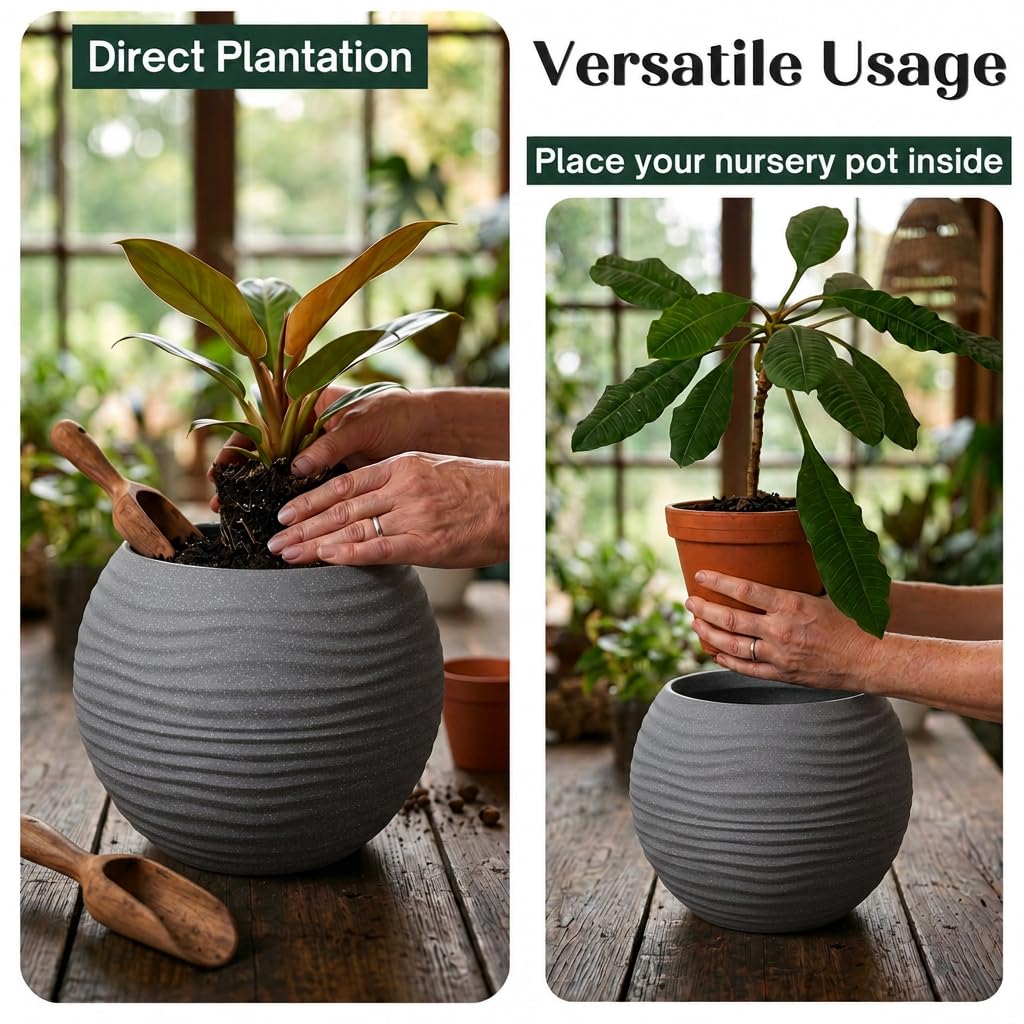 YUCCABE Fox Planter - Grey Wave Pot with Plate -3