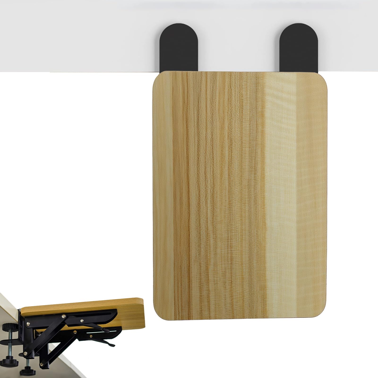 Schreibtischverlängerung, Massivholz, Schreibtisch-Verlängerungsablage, 17,5 x 25 x 1,2 cm, Schreibtisch-Organizer, Monitorständer, Laptop-Regal, natürliche Holzfarbe, platzsparendes