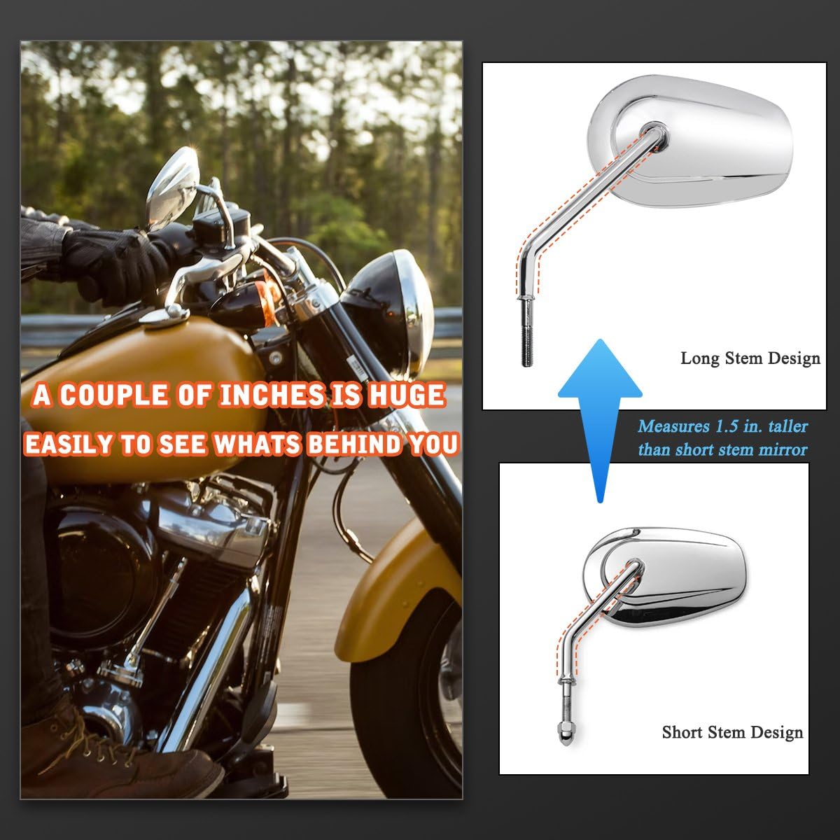 Specchietto retrovisore con filettatura 5/16 24 UNF, universale per Harley CVO Touring Softail Dyna Sportster XL 883 1200 Electra Glide Road Glide 1984-2025,cromato #2
