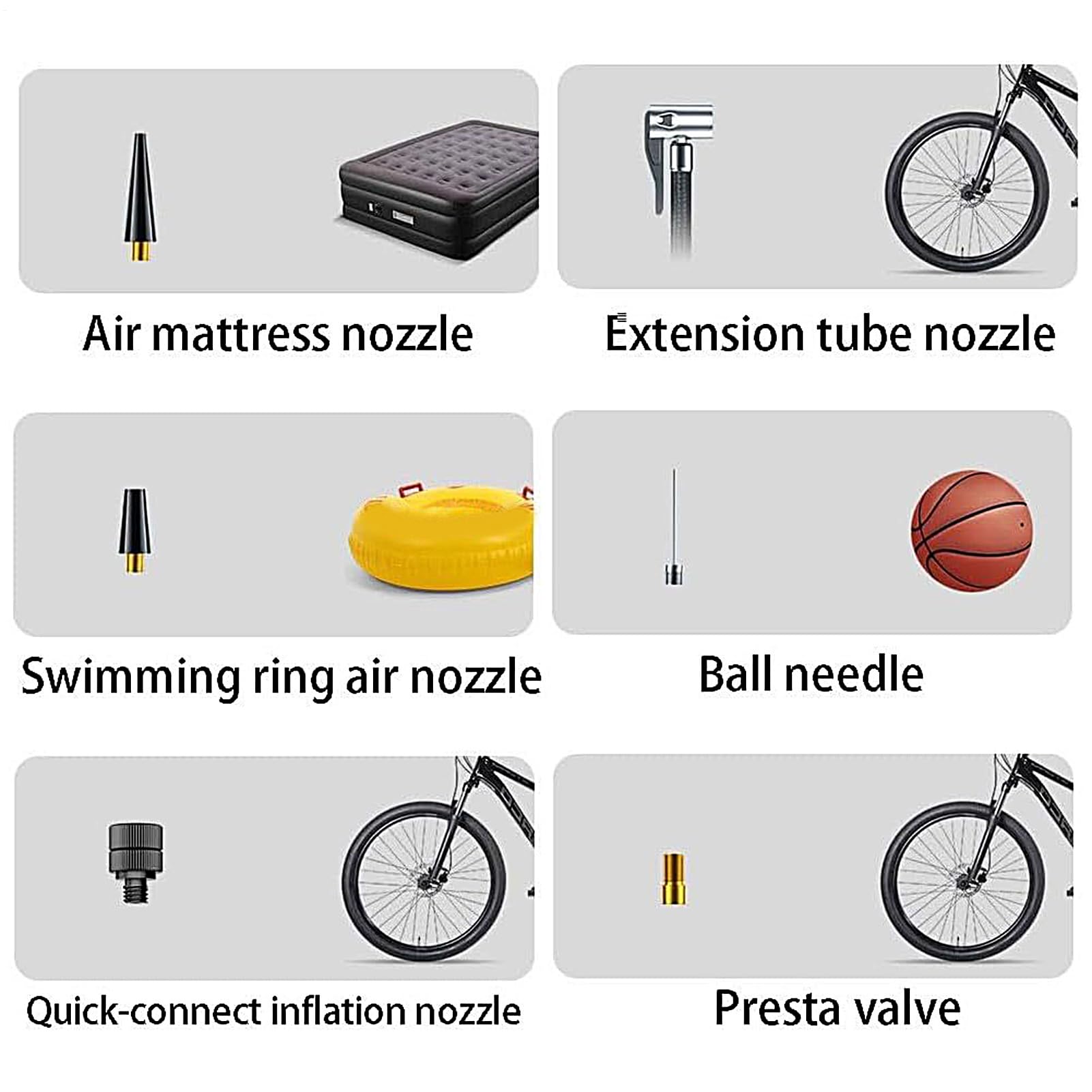 Pompa per Biciclette Spegnimento Automatico con Manometro LED | Gonfiatore Portatile Per Bici Per Palloncini, Anelli Da Nuoto, Gonfiabili, Giocattoli Da Piscina, Ciclismo Strada E