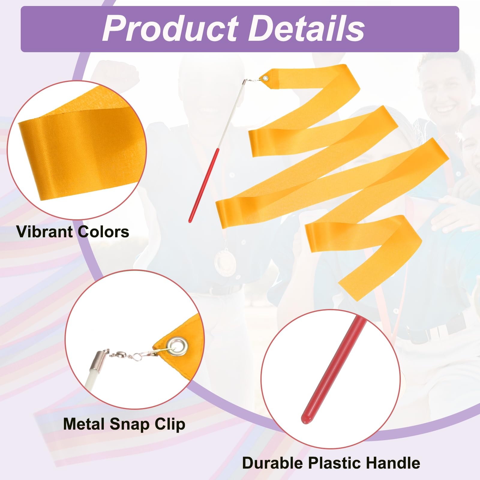 PATIKIL Dance Ribbons, 6 Pack 78.7 Inch Gymnastics Dance Streamers with Non-Slip Wand Dance Flags for Gifts Dancing - Image 3