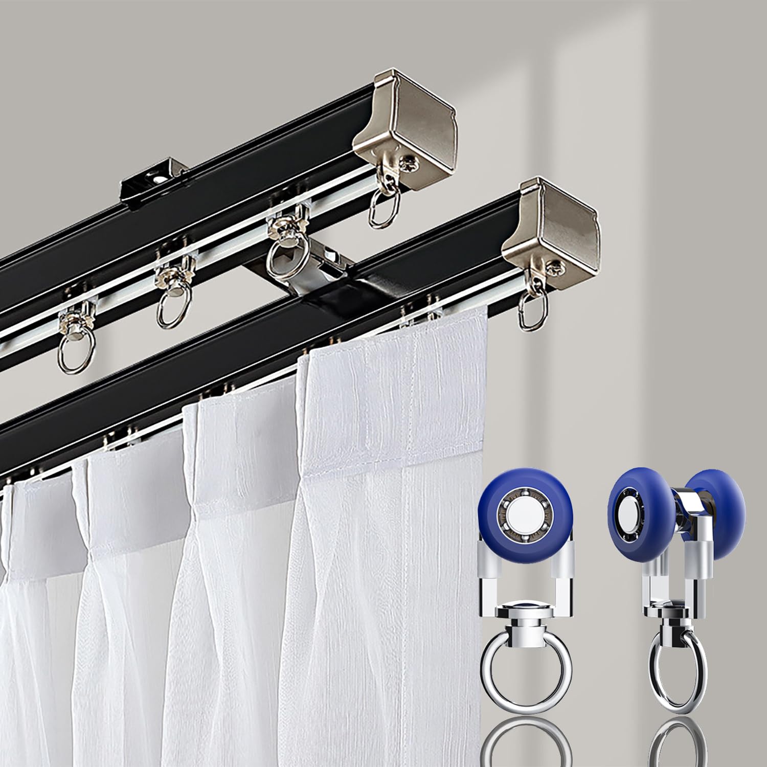 Wytrzymały podwójny uchwyt sufitowy do montażu na ścianie 30 cm czarny aluminiowy drążek przesuwny do sypialni, salonu, dzielenia pokoju hotelowego i dekoracji okiennych