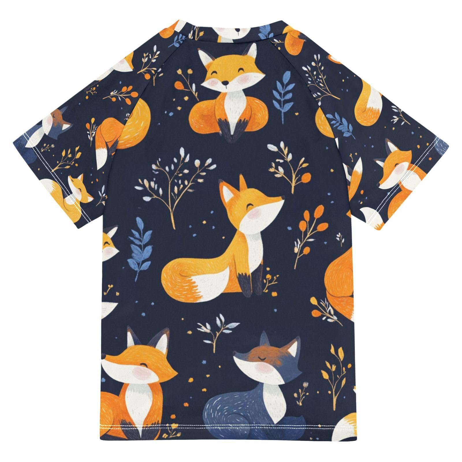 Jucciaco Boys Swing Shirts Fox Cartoon Dark Blue Rashguard Short Sleeve Kids T-Shirts Sun UPF 50+