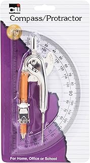 Charles Leonard Ball Bearing Compass and 6 Inch Protractor Combo Set, Metal/Clear Plastic, Assorted Colors, 1 Combo Pack (80960)