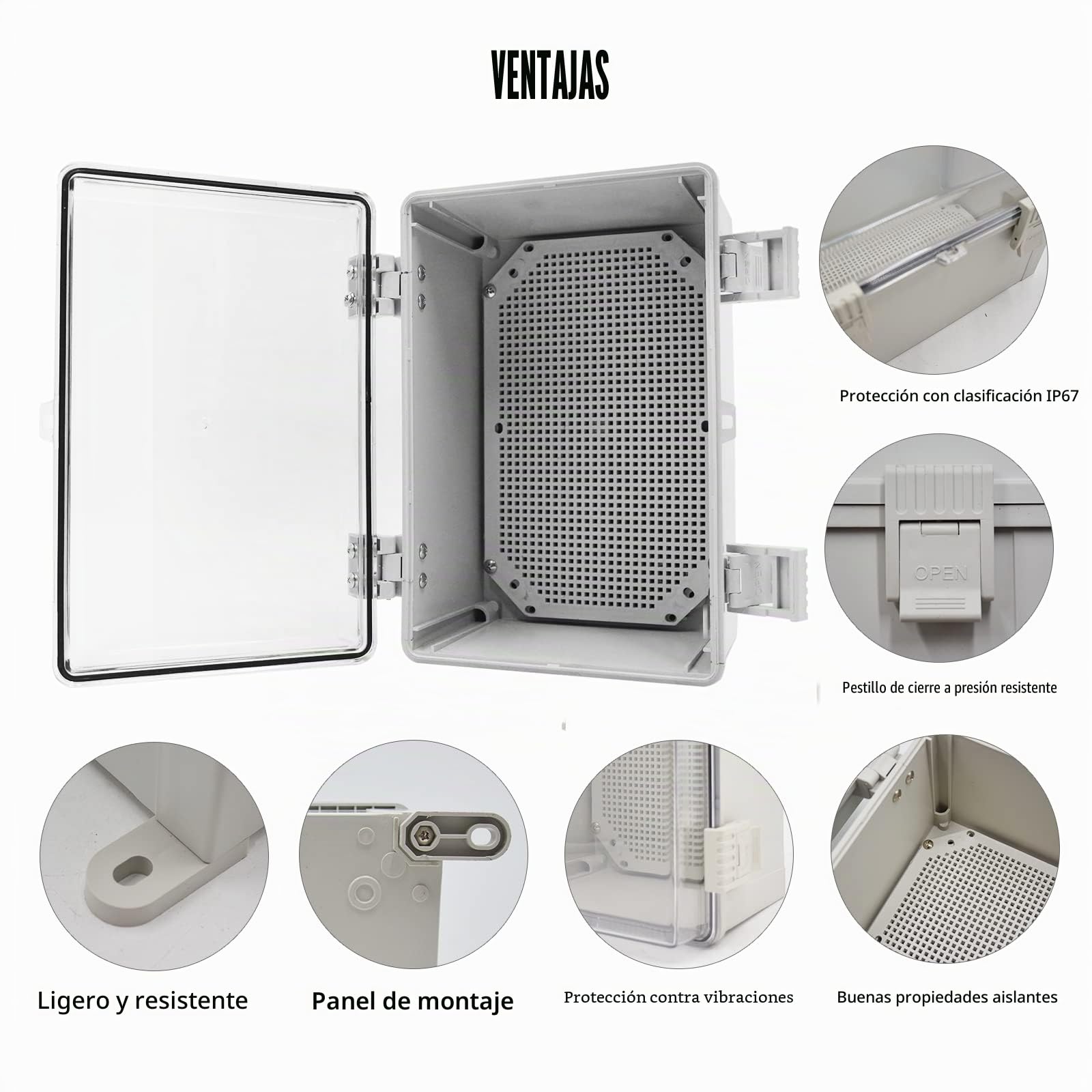 Armario Eléctrico Exterior, Caja Eléctrica Exterior Impermeable IP65, ABS Plástico, 500x400x200MM