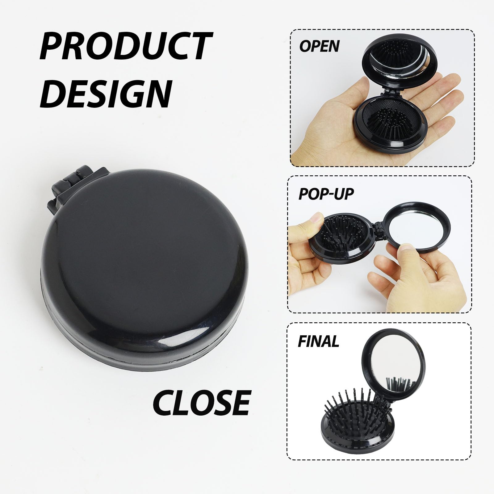 2 Pack Hair Brush with Mirror, Round Folding Pocket Travel Mini Boar Bristle Hair brushes - Image 3