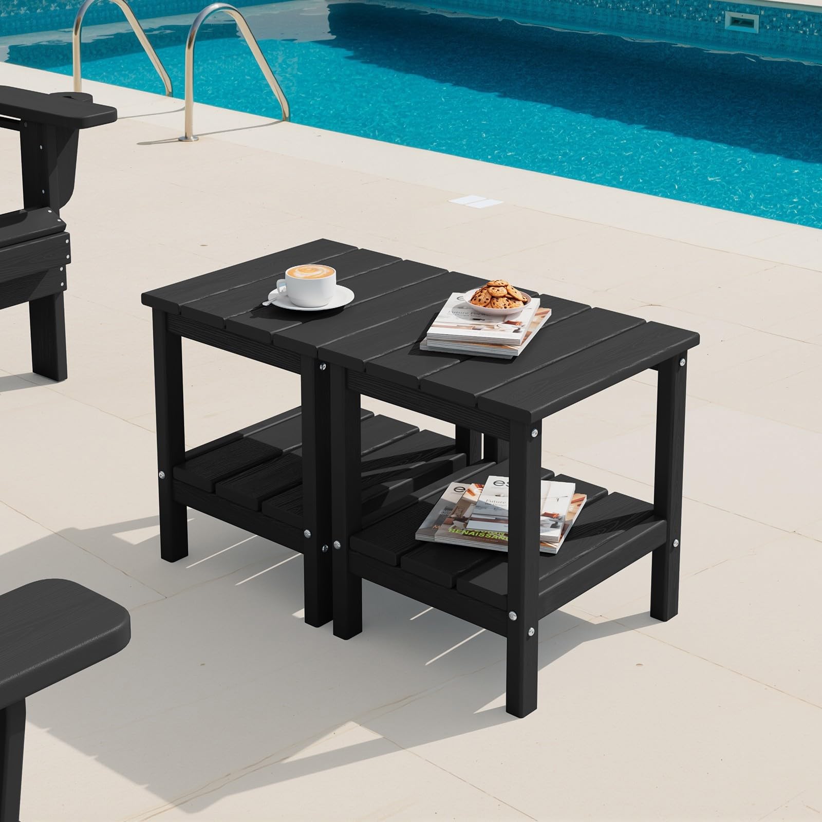 Amazon.com: SERWALL 2-Tier HDPE Outdoor Side Tables Set of 2