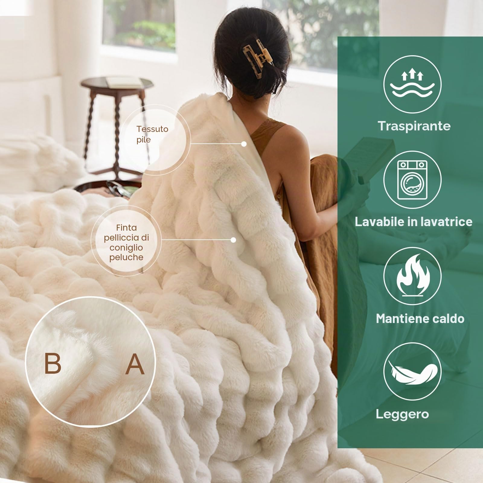 GKXLH Coperta Peluche Coperta Soffice - Coperte morbide Coperta di lanci per il letto, Caldo accogliente divano tiro, coniglio coperte di pelliccia sintetica e coperte per letto divano Sofa (Bianco)