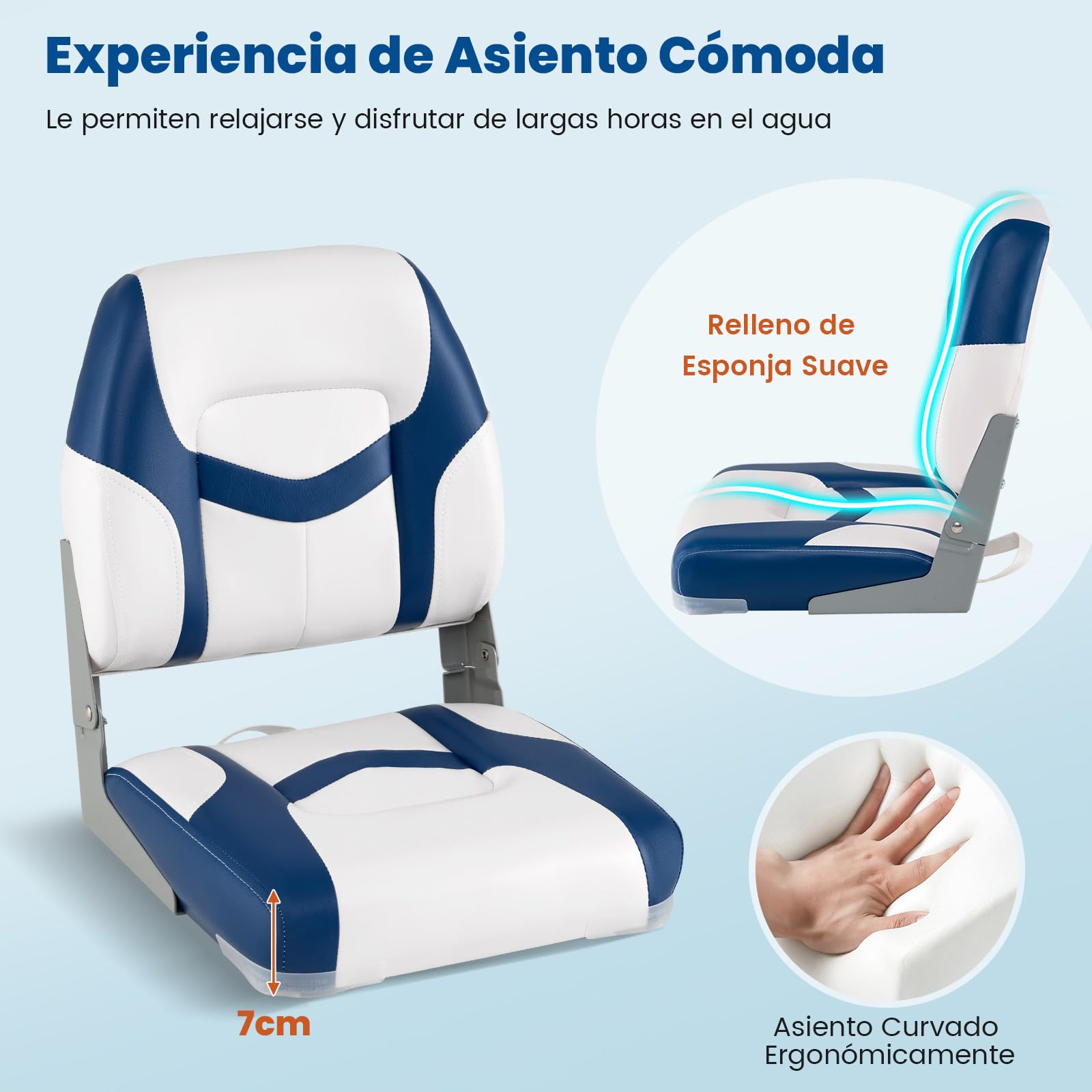 COSTWAY Juego de 2 Asientos de Barco Plegable, Sillas de Barco Plegables con Respaldo, Asientos de Cabina de Cuero PVC Impermeable con Espuma Gruesa, Silla para Pesca, Barco de Turismo, Velero