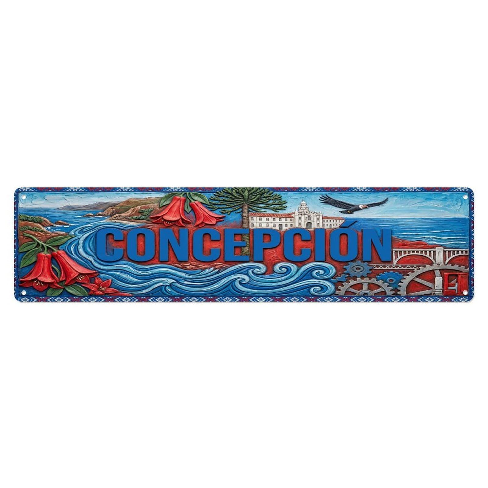Gead 4X16inch Style Vintage Concepcion Chile Flag Pattern Metal Tin Sign