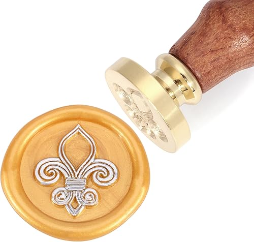 Miniatura 2 de Yoption Fleur-de-lis - Sello de cera de sellado vintage, cabeza de latón y empuñadura de madera para boda, Navidad, invitaciones, sobres, envoltura