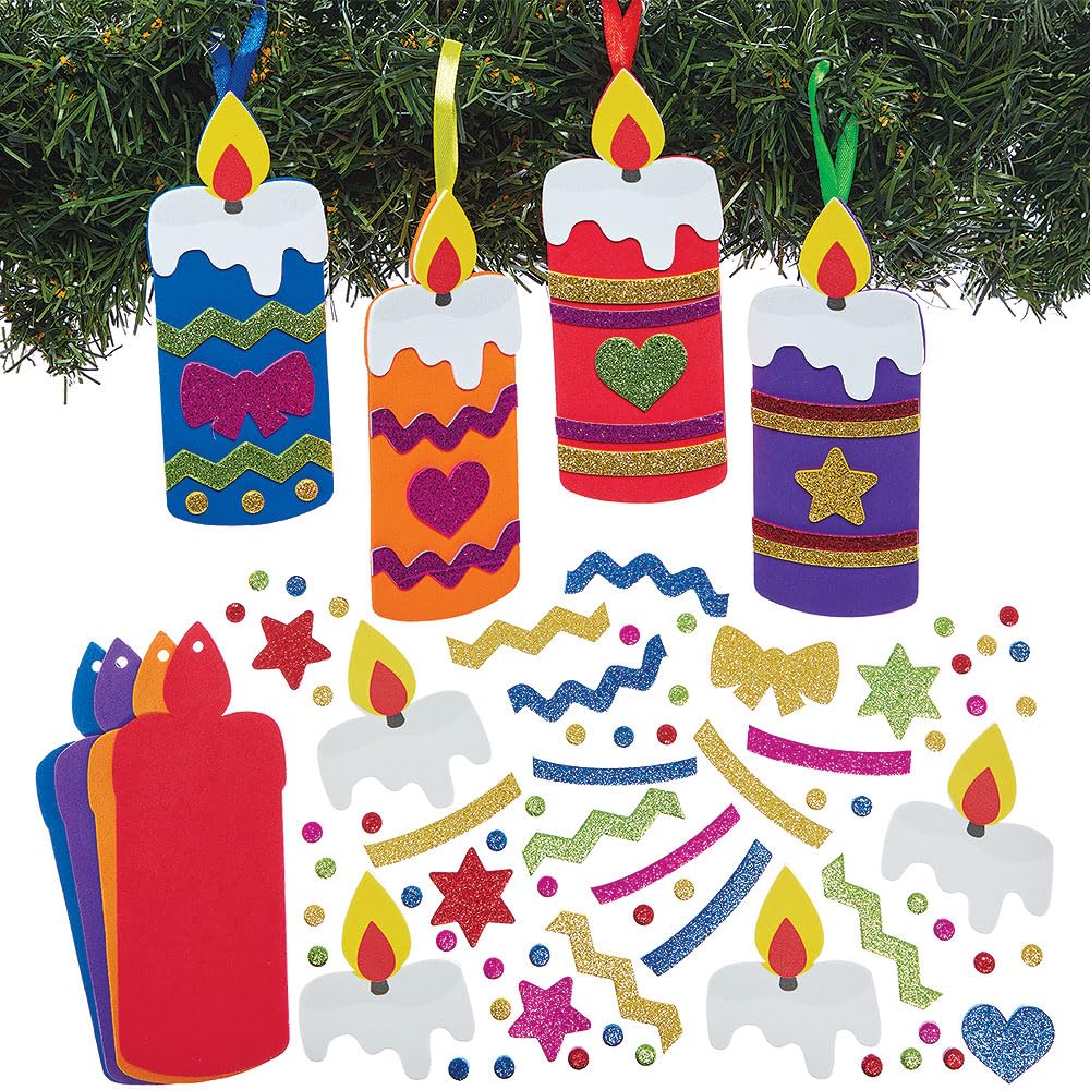 Baker Ross FN624 Candles Mix & Match Decoration Kits – Pack of 8, Creative Christmas Craft Sets for Children to Make Festive Candle Decorations