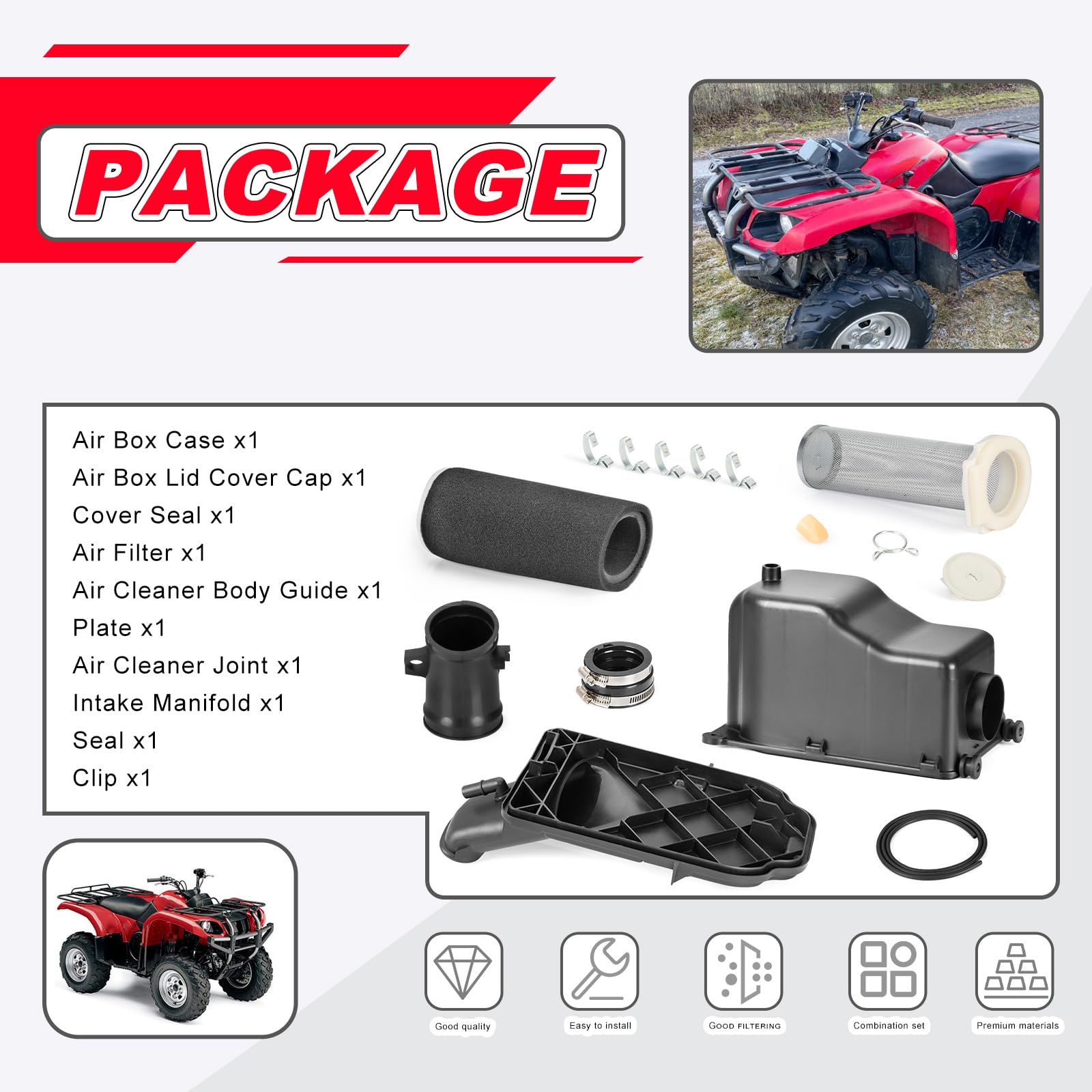 Air Filter Intake Kit For Yamaha Raptor, Wolverine 350, Grizzly 600/660 ATVs