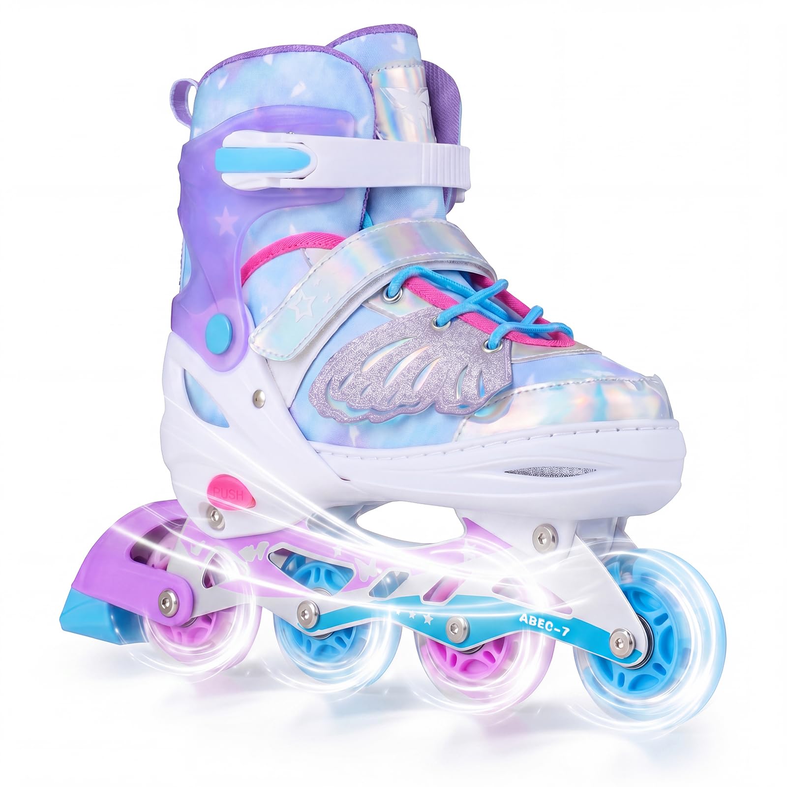 COSTWAY Kids Inline Skates for Boys & Girls, 4 Sizes Adjustable Blades Roller Skates with 4 Light-Up Wheels & Safety Protection, Outdoor Indoor Skating Sports for Toddlers Beginners (Large,Blue)