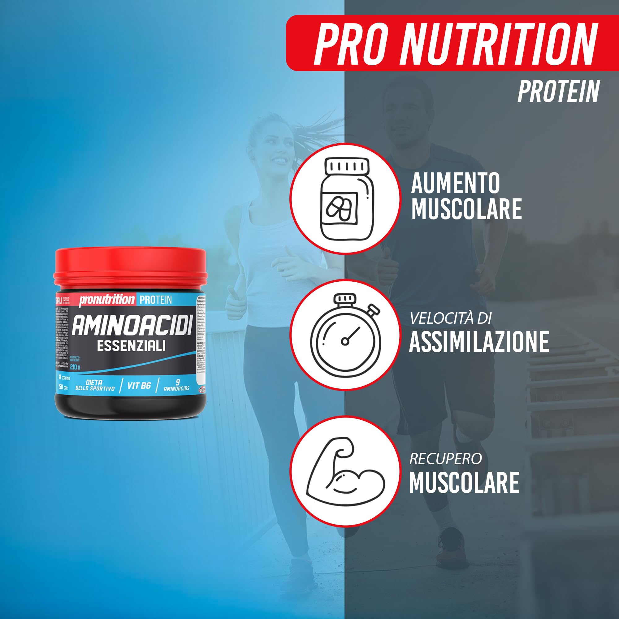 PRO NUTRITION Aminoacidi Essenziali 240 cpr, Integratore Alimentare, Riduzione della Stanchezza, Diminuzione dell’Affaticamento dell’Organismo, Azione Energetica, Bilancio Azotato Positivo - Vitamin