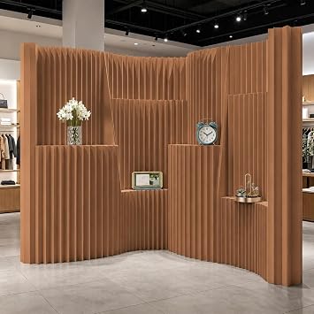 Folding Paper Room Divider, Paper Wall Dividers with Cube Storage Shelves, Eco-Friendly Adjustable Room Separator Panel, Ideal for Dorm Studio Exhibition Store,Brown,118.1 * 70.8 * 16.9in