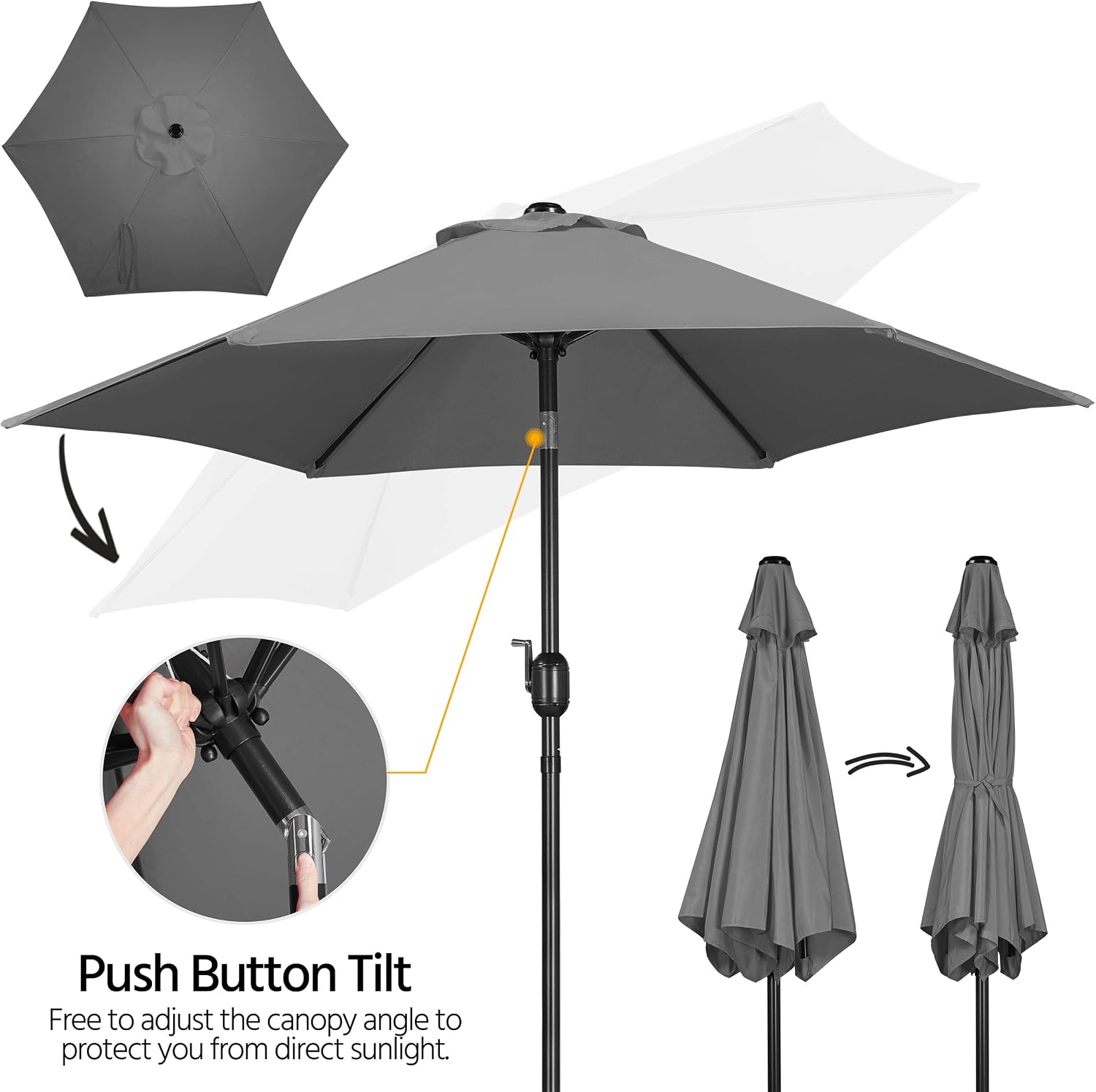 Yaheetech 7.5FT Garden Table Umbrella with 30lb Patio Umbrella Base, Patio Market Umbrella with Push Button Tilt, Crank and 6 Sturdy Ribs, Outdoor Patio Umbrella w/Base Included Heavy Duty - Gray