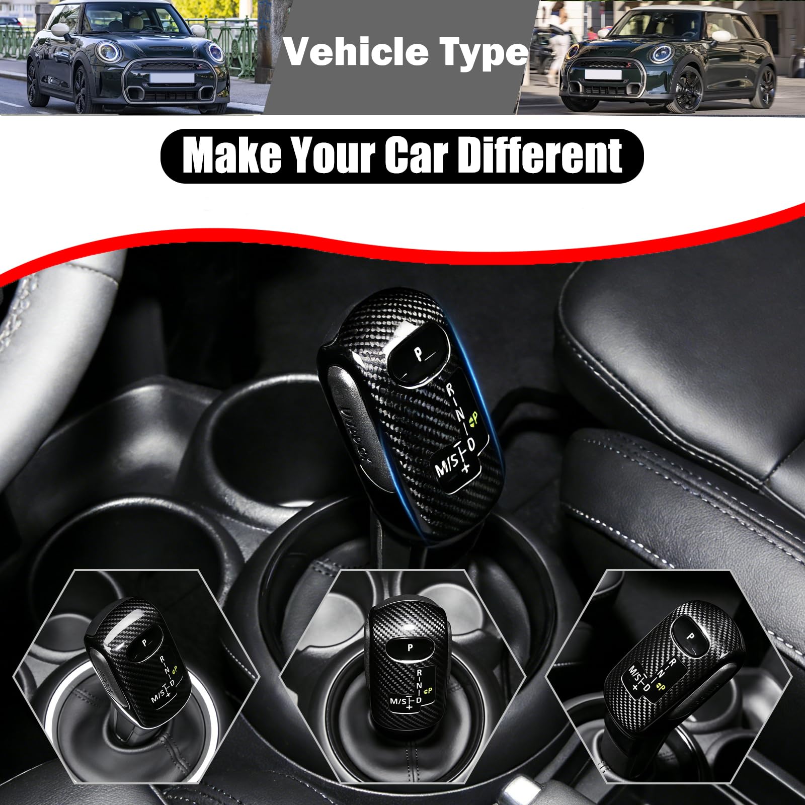 METYOUCAR Copertura adesiva per pomello del cambio dell'auto, in fibra di carbonio, per @B & M & W Mini Cooper F54 F55 F56 F57 F60 2020-2023, copertura protettiva per la testa del cambio (nero)