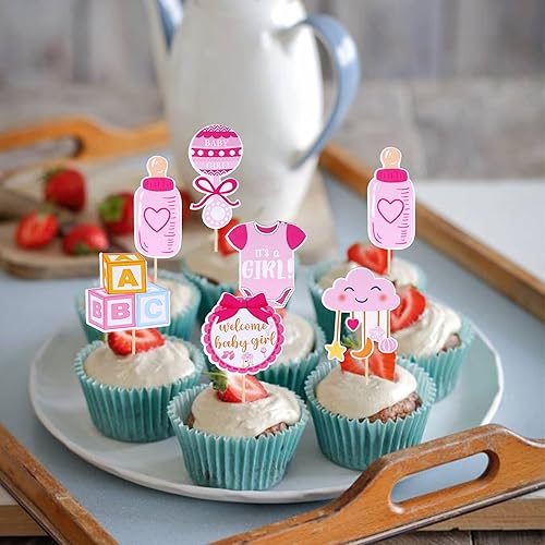 Miniatura 5 de 36 piezas de decoración de cupcakes de doble cara para baby shower, nubeluna, estrella, para cupcakes para bebé, bebé, es una niña, decoración de