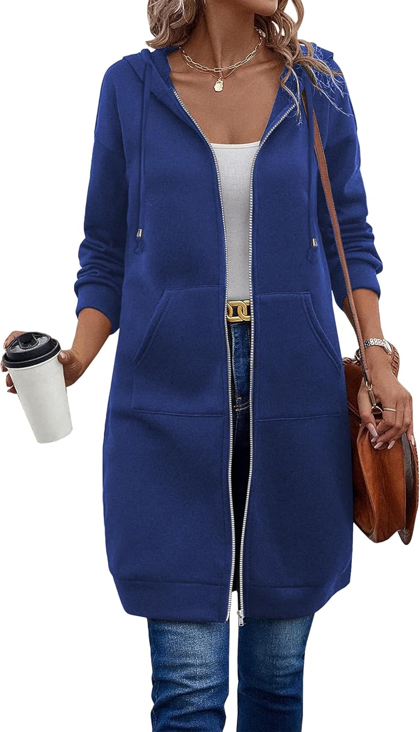 ELESOL Women Casual Zip up Fleece Hoodies Tunic Sweatshirt Long Hoodie Jacket S-XXXL - Image 2