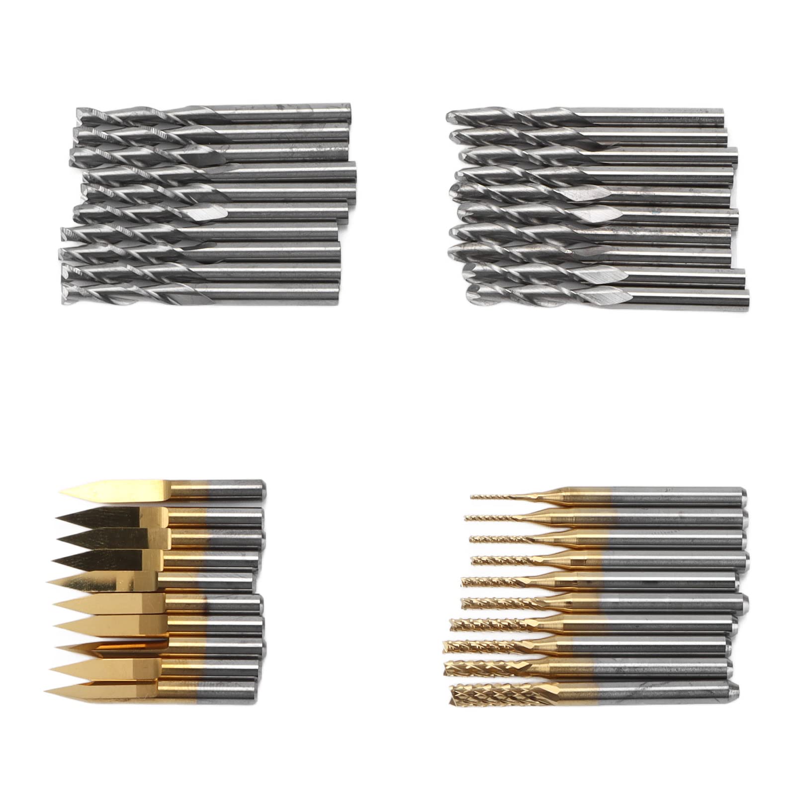 FTVOGUE Set di 40 Frese per Fresa CNC in Acciaio Ad Alta velocità, Gambo da 1,8 Pollici, 4, per Incisione PCB, Taglio in Plastica, Legno, Fresa a Punta Piatta, a Punta Sferica