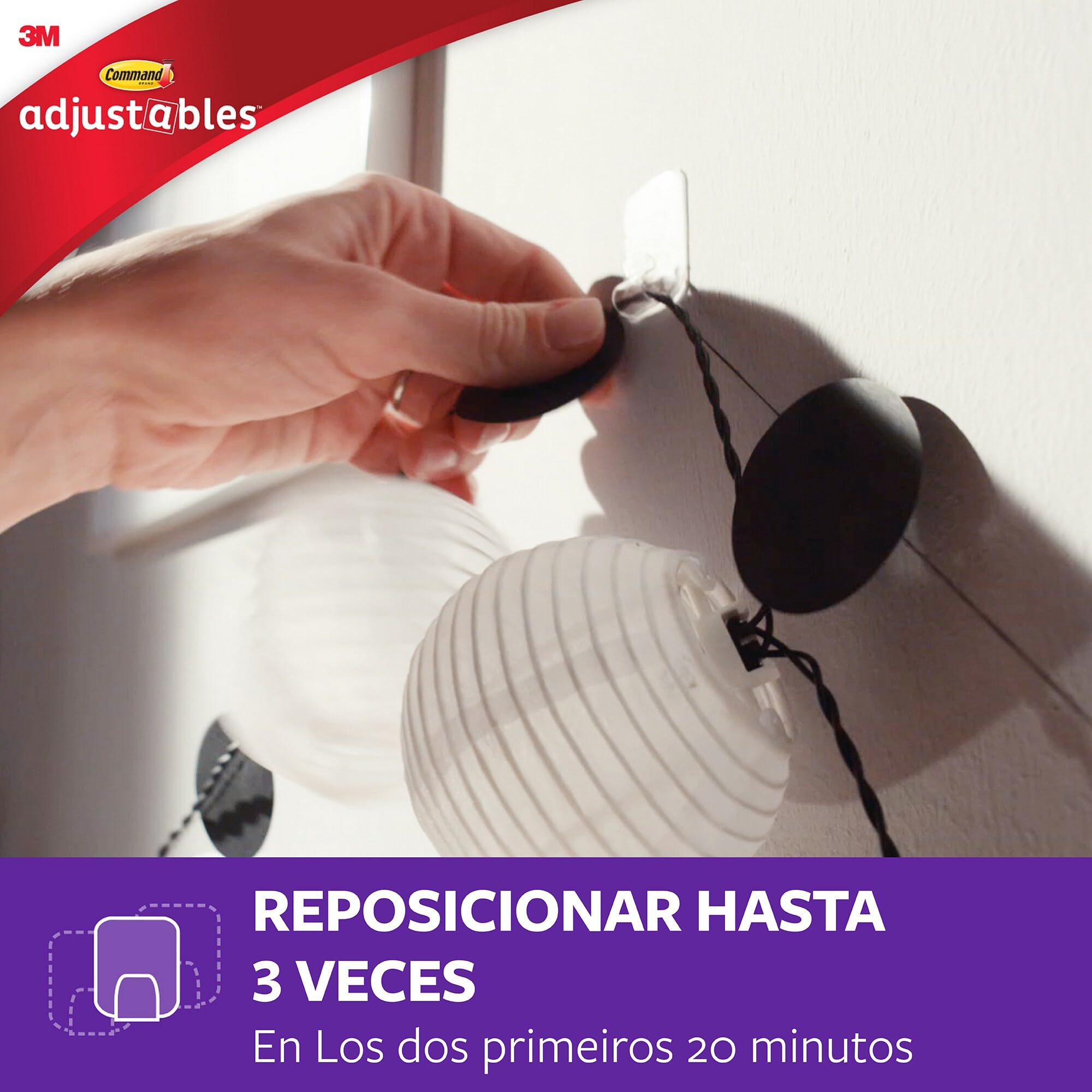 Crochets Adhésifs Command Adjustables - 12 Crochets + 24 Bandes - Sans Perçage - Support 225g - Pour Murs Lisses