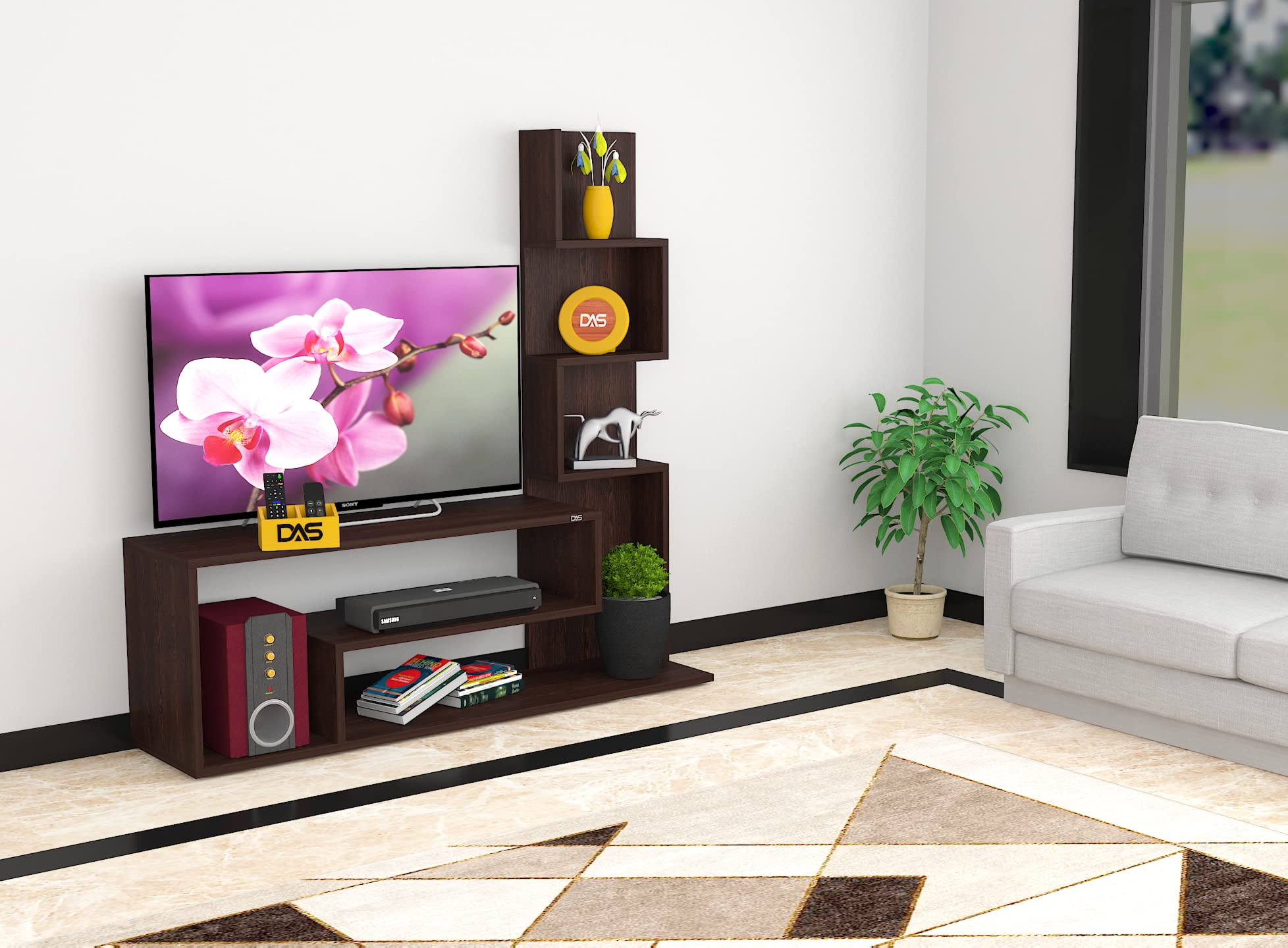 DAS Bravo Floor Standing Engineered Wood Tv Entertainment Unit Display Shelf for Living Room Flowery Wenge- Ideal for Upto 43" Screen