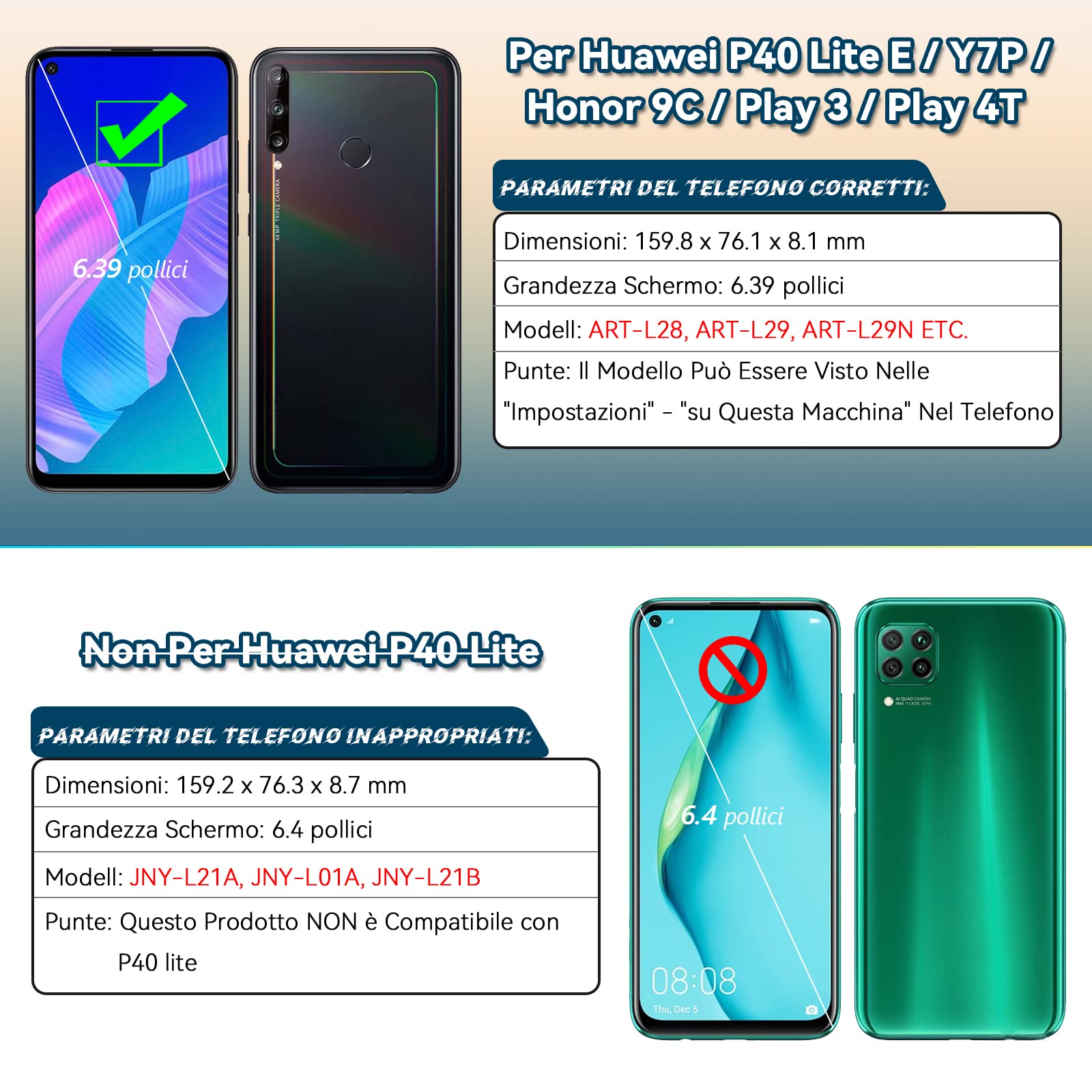 Kit Schermo LCD Con Telaio Per Huawei P40 Lite E / Y7P 2020 - 6.3 Pollici, Risoluzione 1080x2310, Include Strumenti