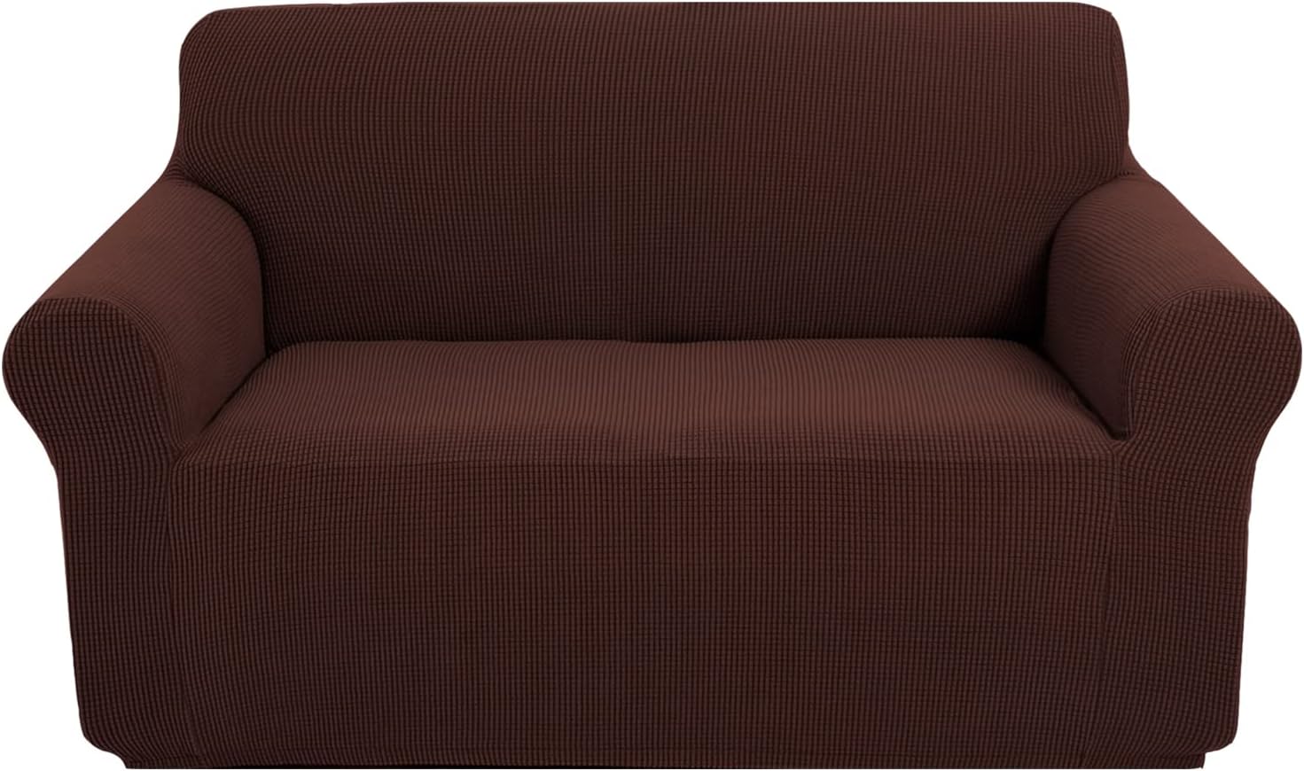 U-NICE HOME Stretch Loveseat Covers for 2 Cushion Couch, Elastic Furniture Cover 1-Piece Little Check Jacquard Loveseat Slipcover (Loveseat,Coffee)