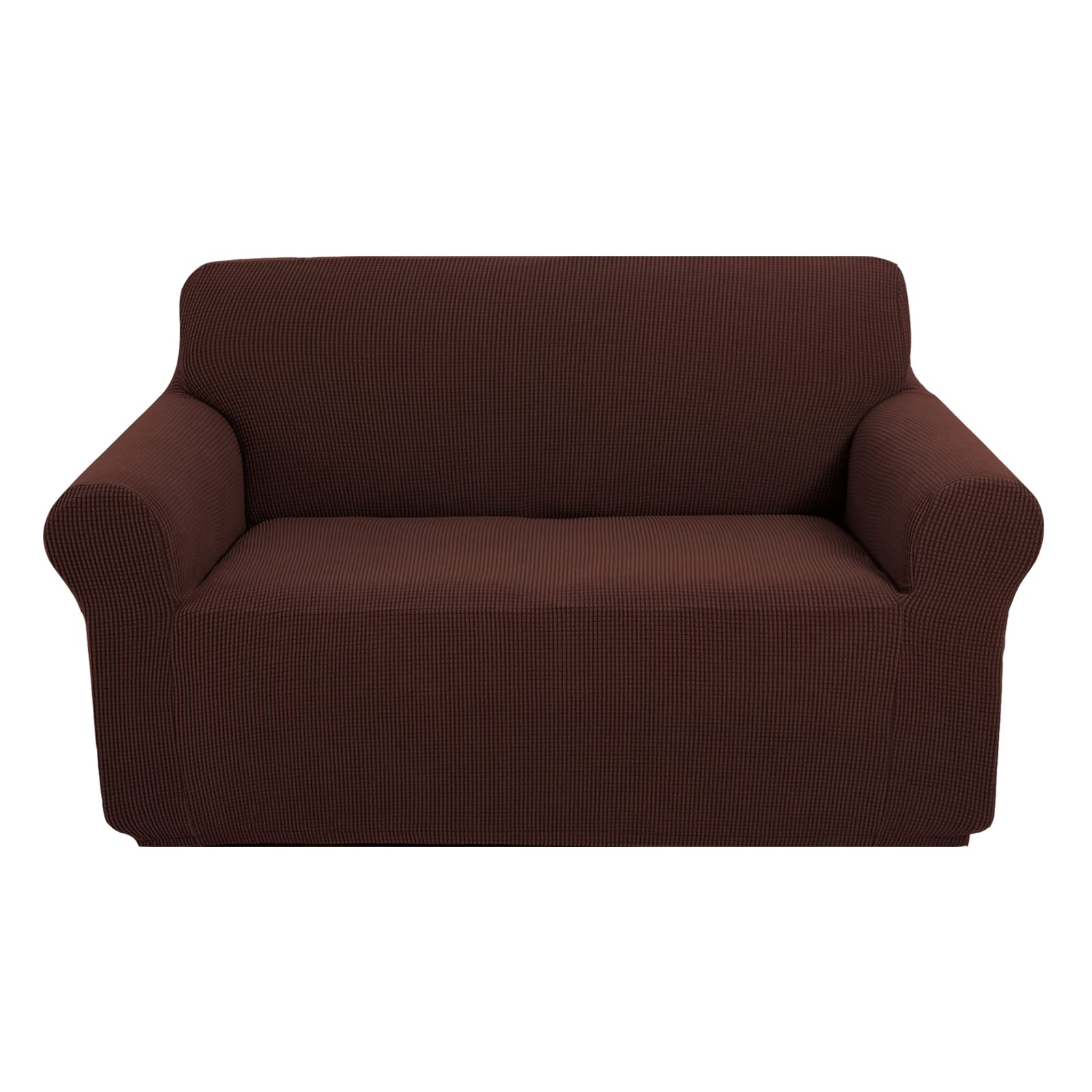 U-NICE HOME Stretch Loveseat Covers for 2 Cushion Couch, Elastic Furniture Cover 1-Piece Little Check Jacquard Loveseat Slipcover (Loveseat,Coffee)